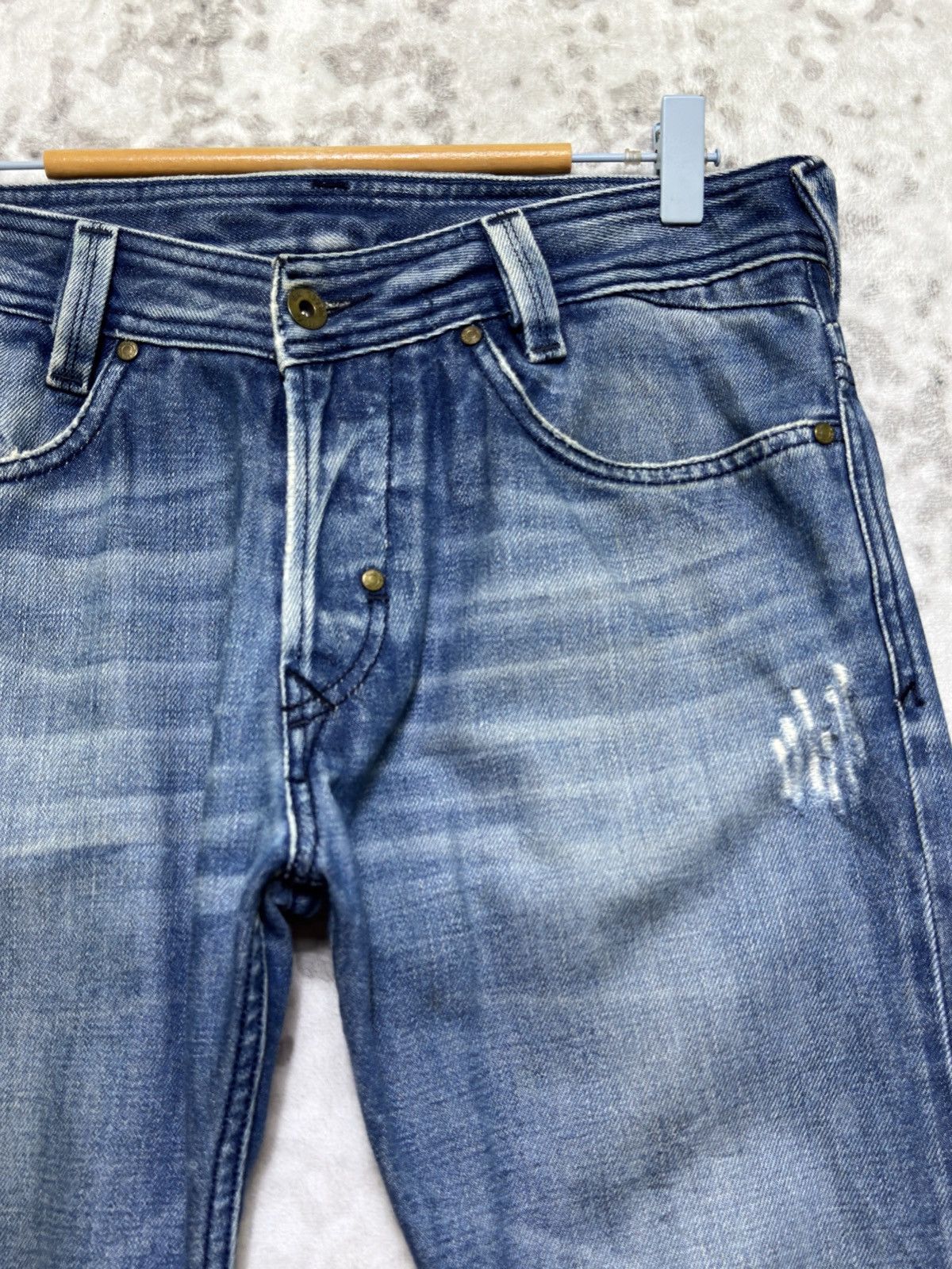 Diesel Diesel Slammer Blue Distressed Zipper Back Pocket Jeans Men Size US 31 - 5 Thumbnail