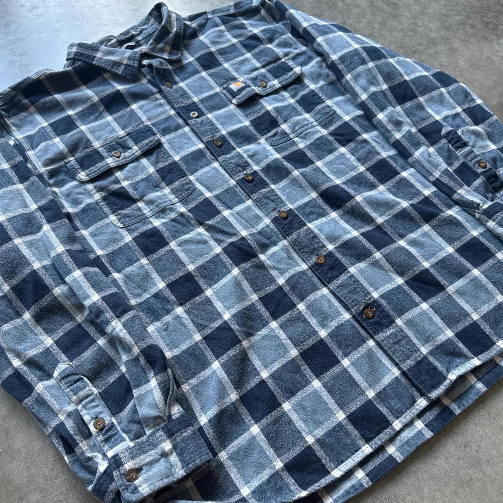 Carhartt Carhartt Blue & White Vintage Plaid Flannel Shirt Flannel Size US XXL / EU 58 / 5 - 3 Thumbnail