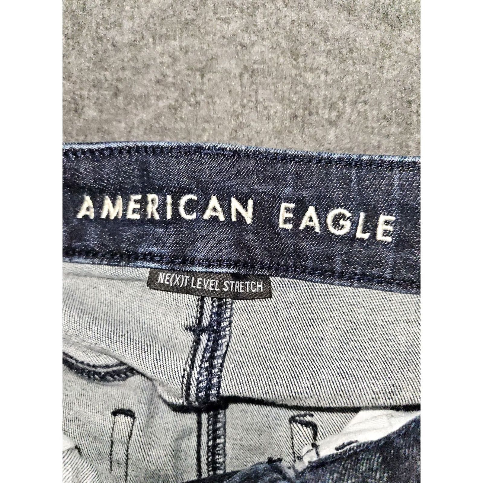 Vintage American Eagler High Rise Jeggings Juniors 0 Blue Denim Distressed Preppy Logo Pockets 28.5in Inseam Womens Jeans Size 25" / US 0 / IT 36 - 2 Thumbnail