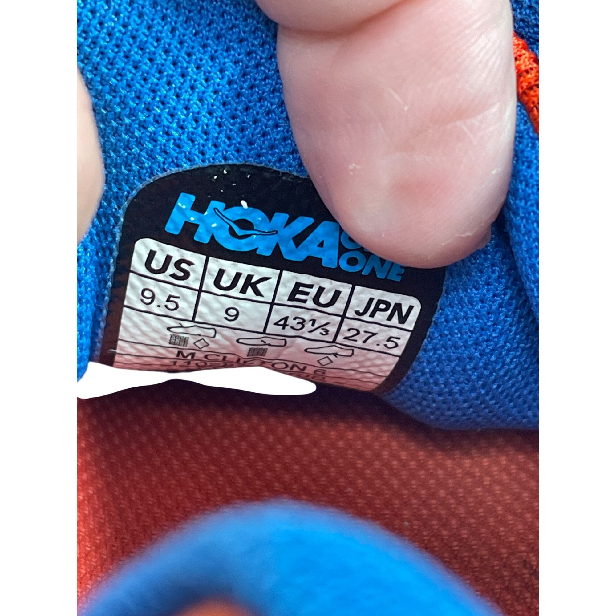 Hoka Hoka Clifton 6 Mens Blue Orange Mens Running Sneakers Size 9 Size US 9.5 / EU 42-43 - 6 Thumbnail