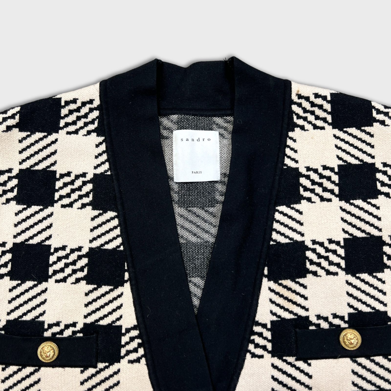 Designer × Sandro Sandro Cardigan Size 1 Jisou Oversize Checkered Knit Sweater Size S / US 4 / IT 40 - 2 Thumbnail