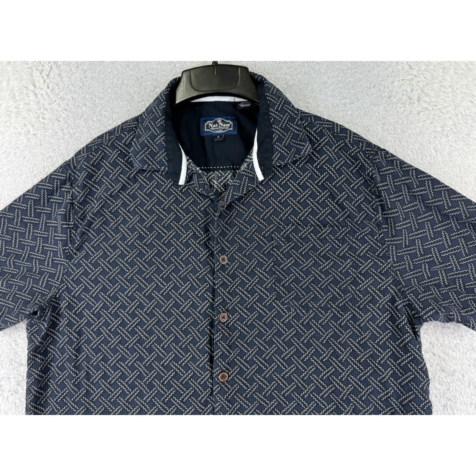 Nat Nast VINTAGE Nat Nast Shirt Adult Large Blue Basketweave 90's Look Silk Button Up Camp Pocket Size US L / EU 52-54 / 3 - 4 Thumbnail
