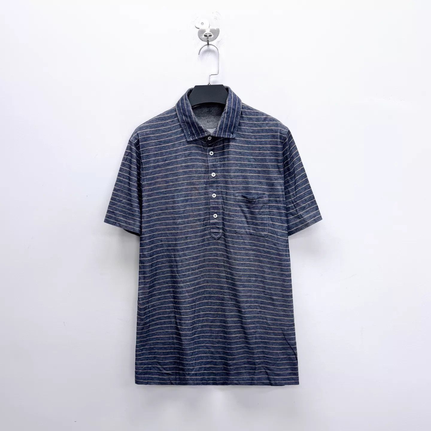 Brunello Cucinelli BC Gray Stripe Polo Shirt M Mother of Pearl Buttons 99New Size US M / EU 48-50 / 2 - 1 Thumbnail