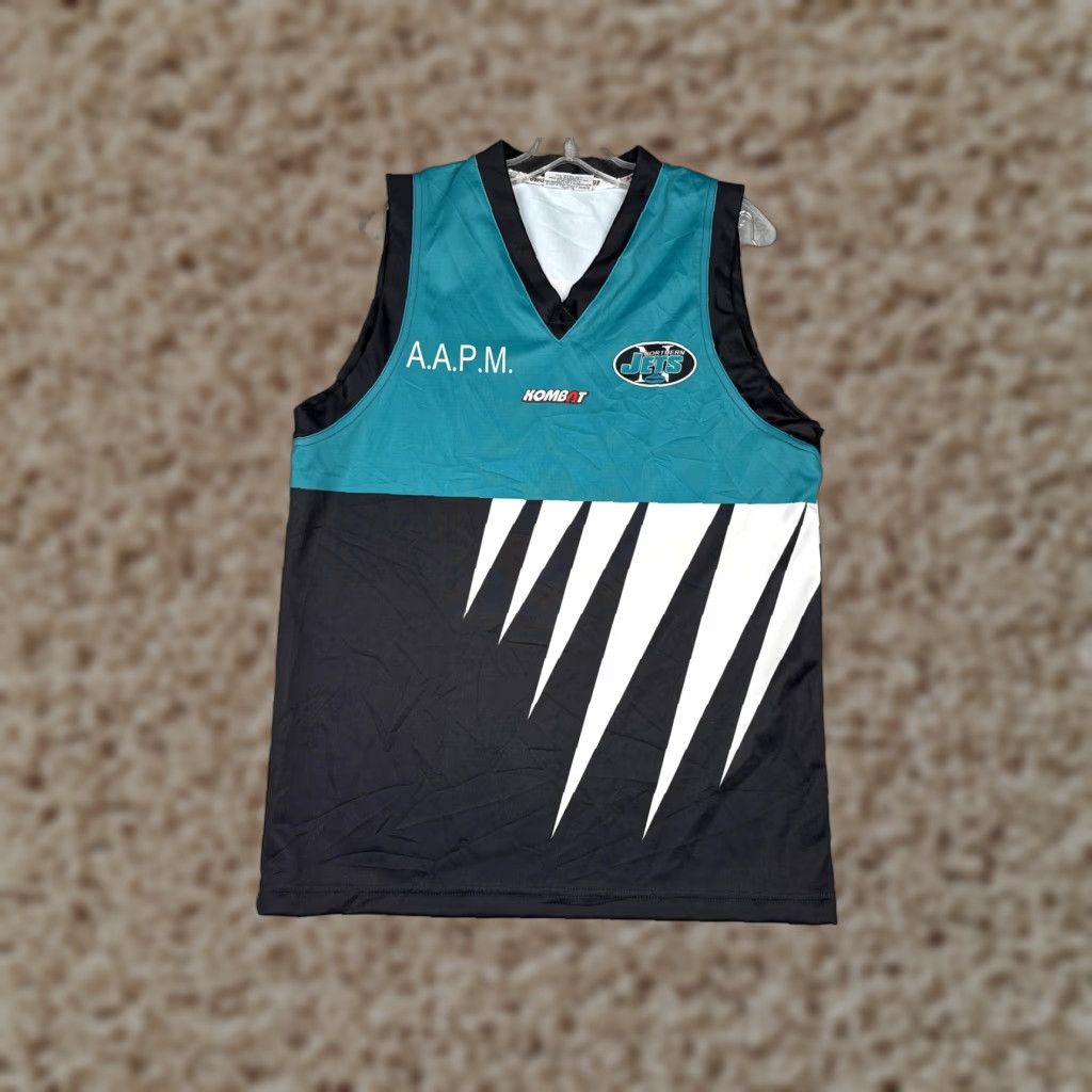 Vintage Kombat Northern Jets Jersey Mens M Sleeveless Teal Black 18 AFL V-Neck Tank Shirt Sports Graphic Print Lightweight Breathable Size US M / EU 48-50 / 2 - 1 Thumbnail