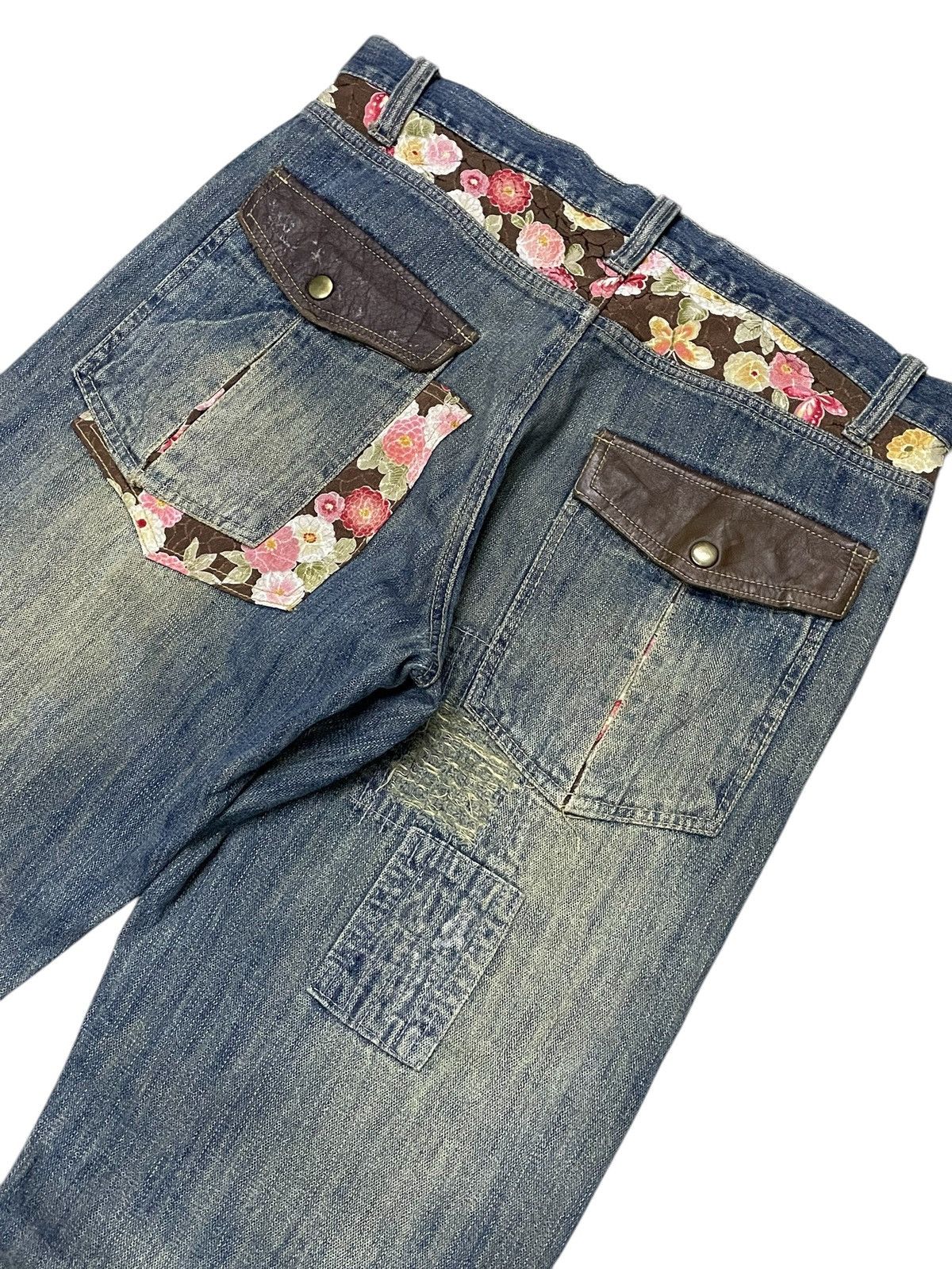 Guru × Hysteric Glamour × Japanese Brand Gumu Japan Boro Patchwork Cut & Sew Leather Trimmed Jeans Size US 32 / EU 48 - 14 Thumbnail