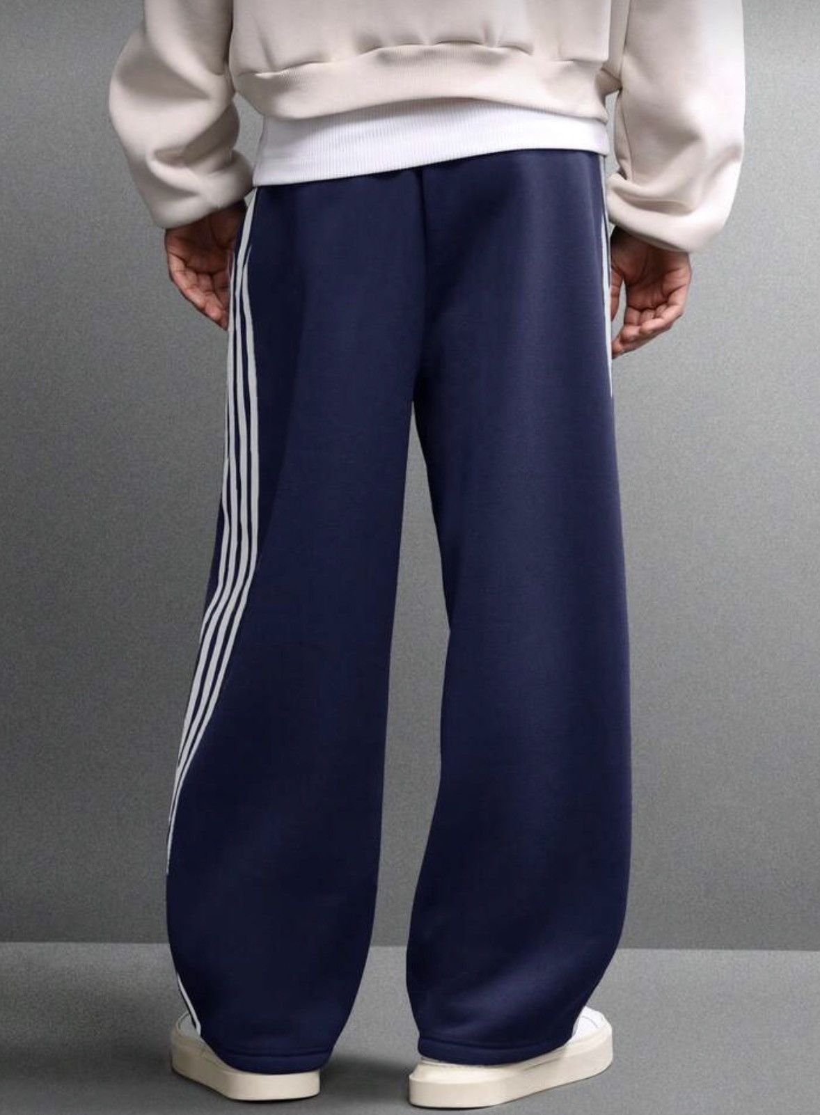 Japanese Brand Wide-Leg Stripe Sweatpants - Heavy Fleece Size US 31 - 2 Thumbnail