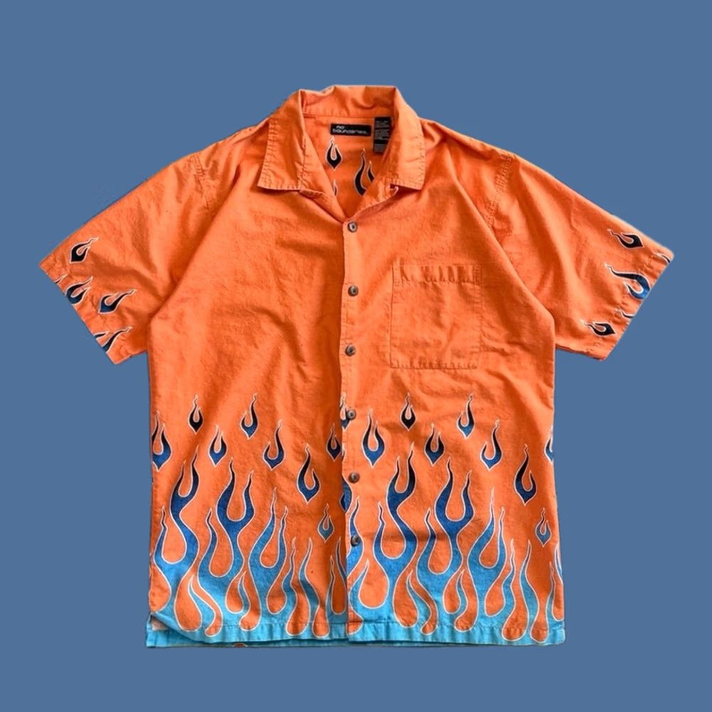 Vintage VINTAGE No Boundaries Shirt Size Large Y2K Grunge Skater Flames Orange Size US L / EU 52-54 / 3 - 1 Thumbnail