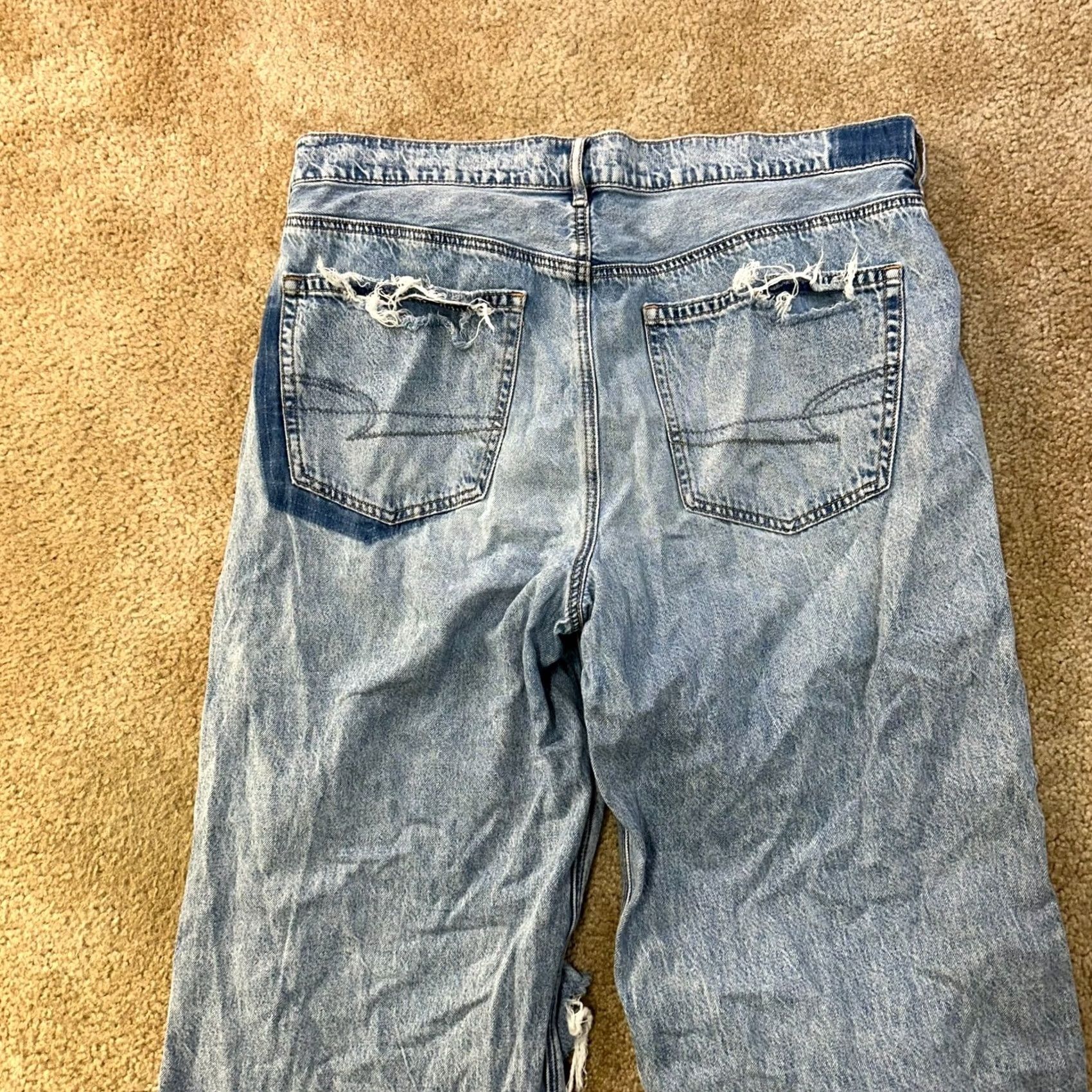 American Eagle Outfitters American Eagle Jeans Women 14 Blue Denim Super High Baggy Wide Leg ripped Size 36" / US 14 / IT 50 - 7 Thumbnail