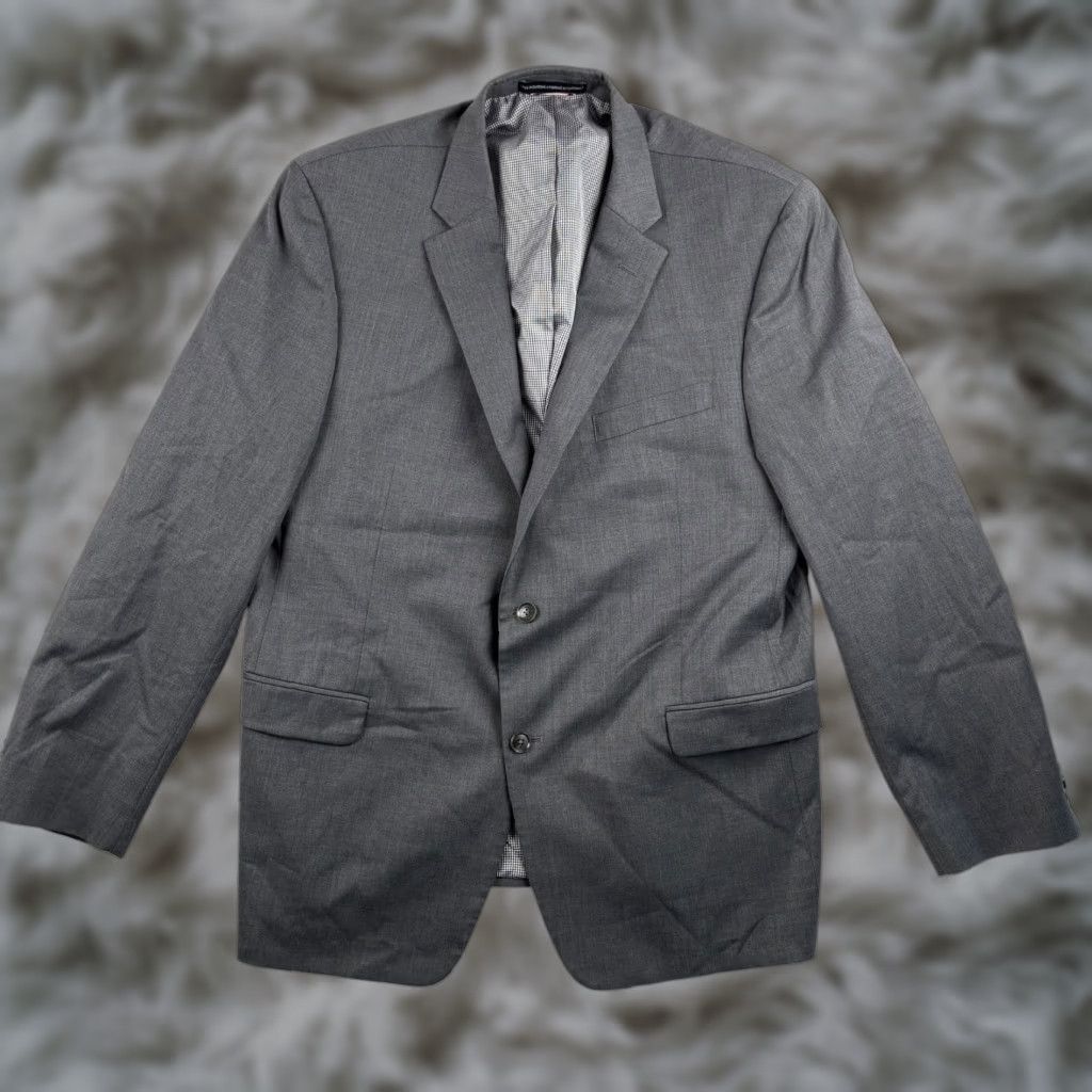 Tommy Hilfiger Tommy Hilfiger Blazer Jacket Men Wool Stretch Gray 46R Regular Double-Vented 2-Button Notch Lining Viscose Poly 46R Mens Size 46R - 1 Thumbnail