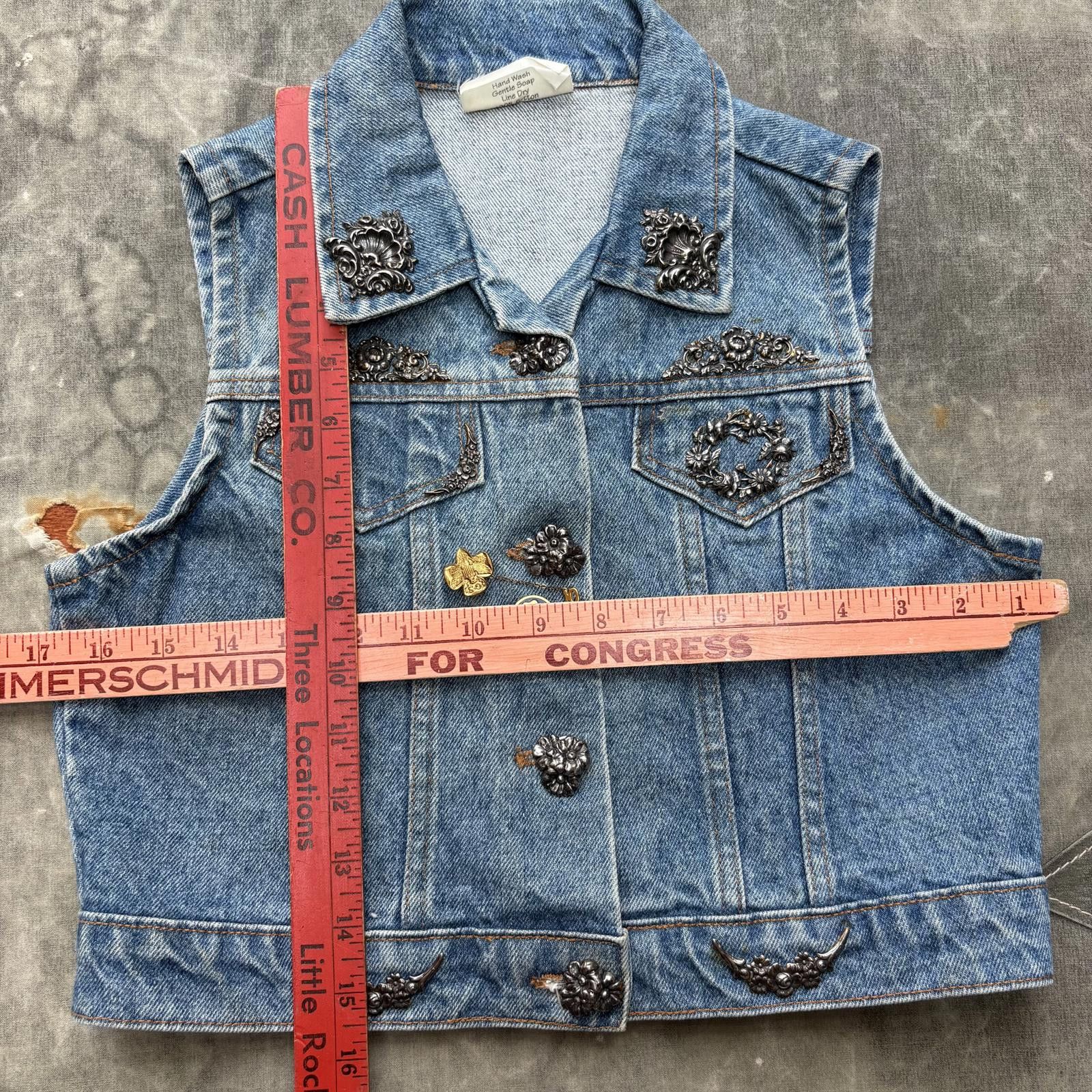 Vintage Vintage Floral Silver Metal Embellished Patches Denim Vest Size S / US 4 / IT 40 - 5 Thumbnail