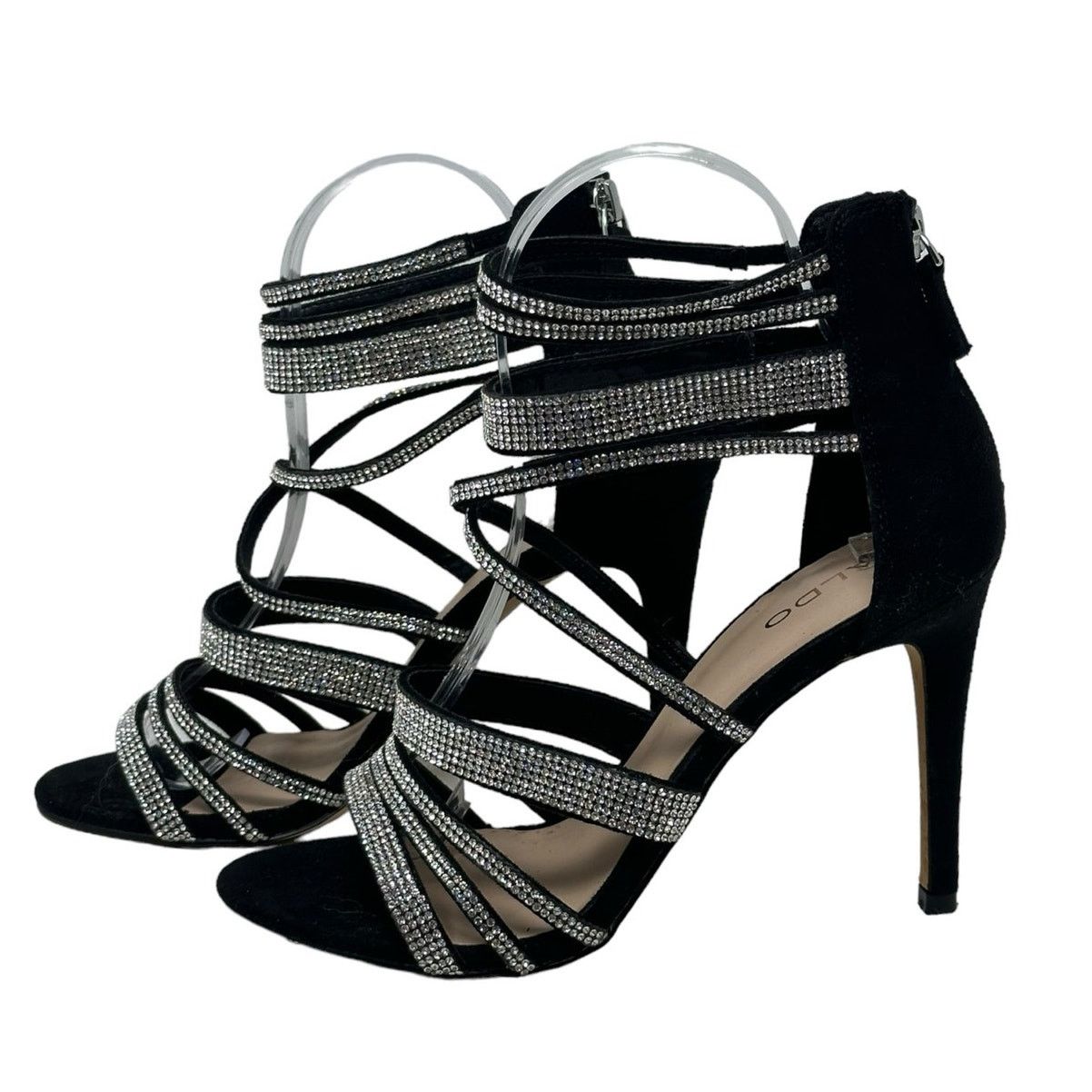 Aldo black w rhinestones strappy high heels sandals size 7