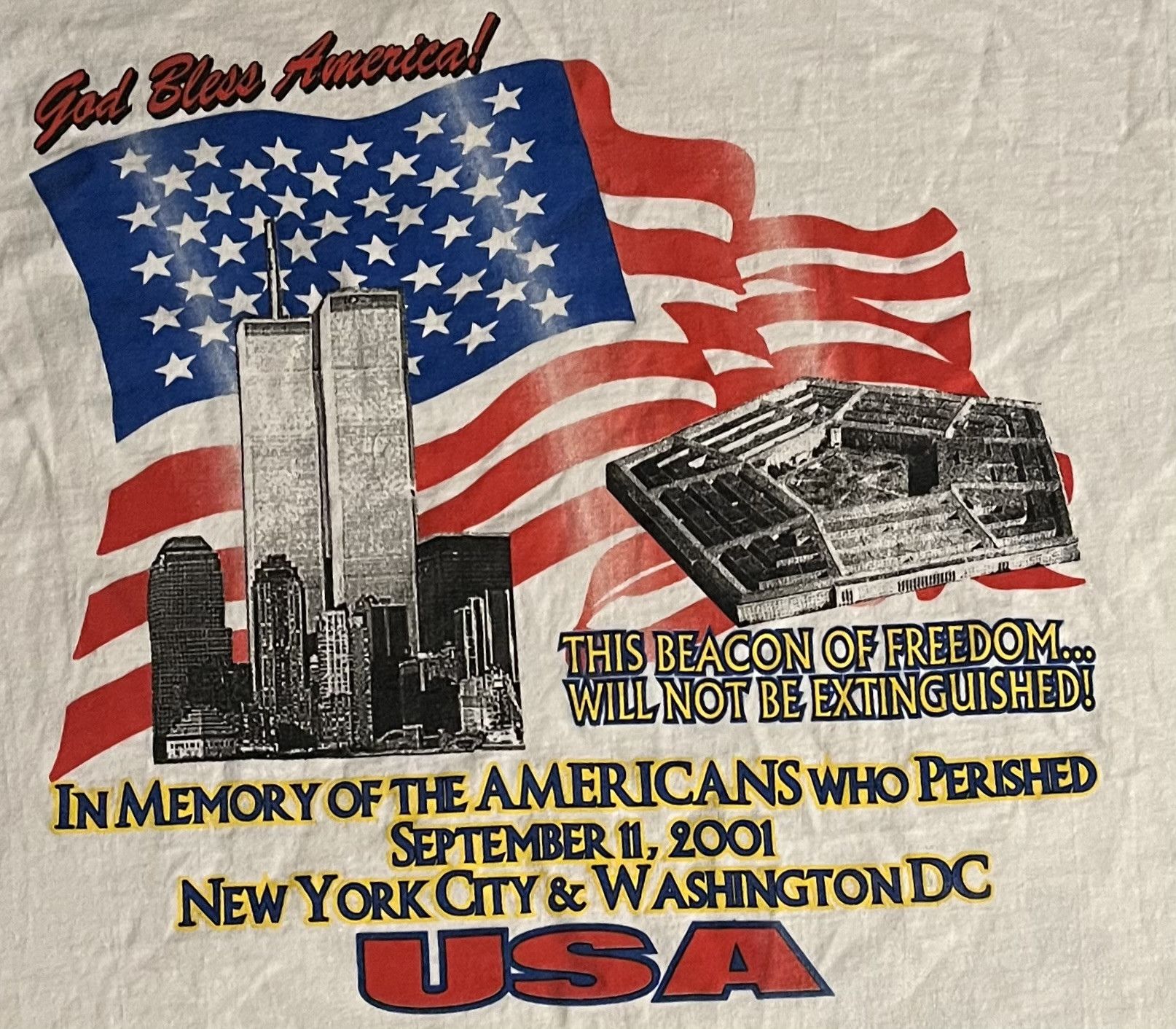 Other Vintage Jerzees 9/11 Memorial God Bless America Twin Towers Size US XL / EU 56 / 4 - 3 Thumbnail