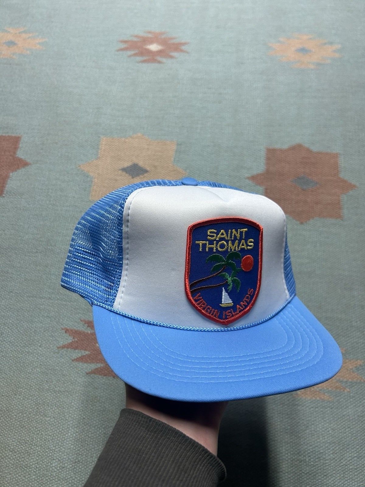Vintage Vtg trucker hat st Thomas Virgin Islands patch blue white Size ONE SIZE - 1 Thumbnail