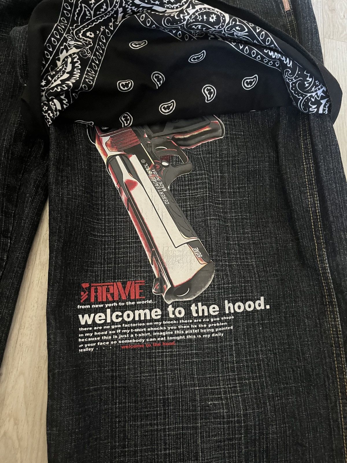 Vintage Ultra Baggy Guns Printed Denim Arme Clothing Size US 38 / EU 54 - 3 Thumbnail
