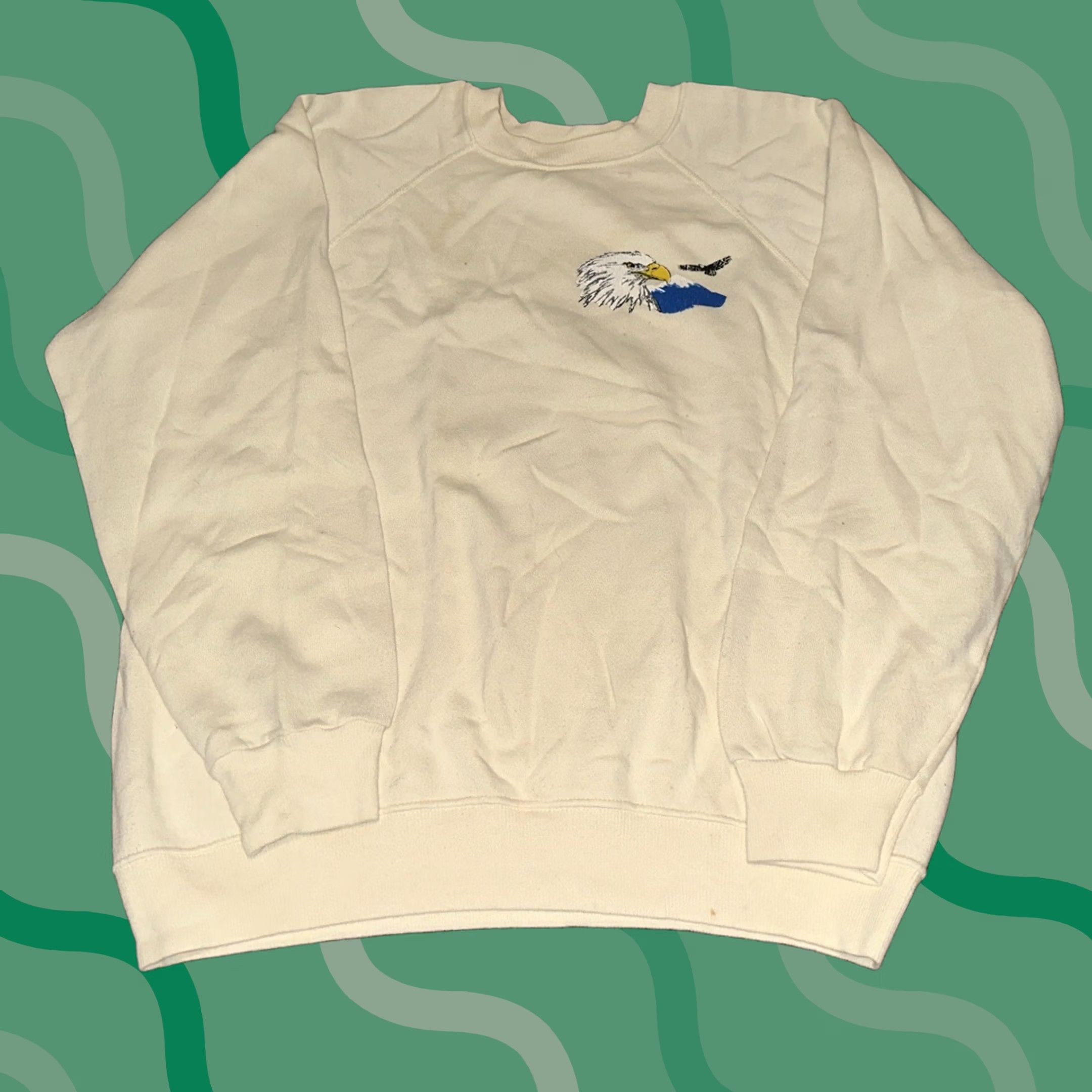 Vintage VINTAGE Sweatshirt Mens Medium Crewneck Motorcycle Biker USA 80s Cream Eagle Graphic Print Size US M / EU 48-50 / 2 - 1 Thumbnail