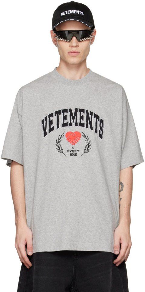 Vetements Grey Embroidered Solidarity Logo Oversized T-Shirt Size US L / EU 52-54 / 3 - 2 Thumbnail