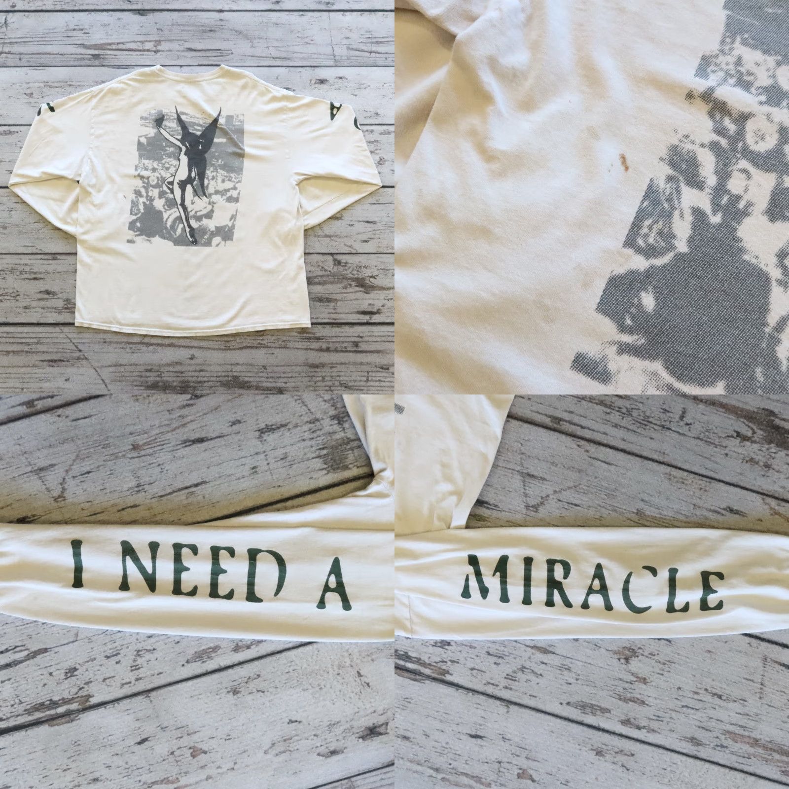 Gildan VINTAGE I Need A Miracle Longsleeve Tee Shirt XL White Mens Size US XL / EU 56 / 4 - 9 Thumbnail
