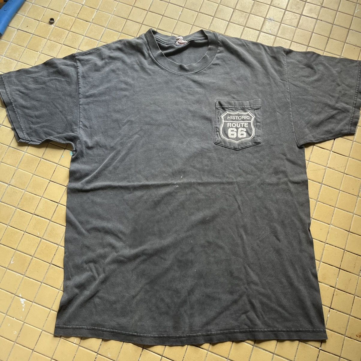 Rap Tees 💥Crazy Sunfaded Route 66 Backhit Get Your Kicks 1994 Size US L / EU 52-54 / 3 - 6 Thumbnail