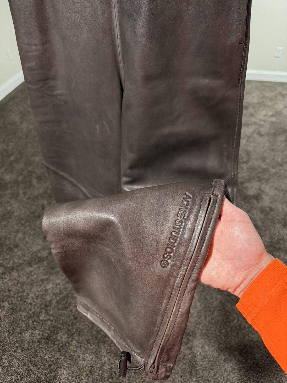 Acne Studios Acne Studios Leather Dark Brown Straight Leg Pants Size 32" / US 10 / IT 46 - 2 Thumbnail