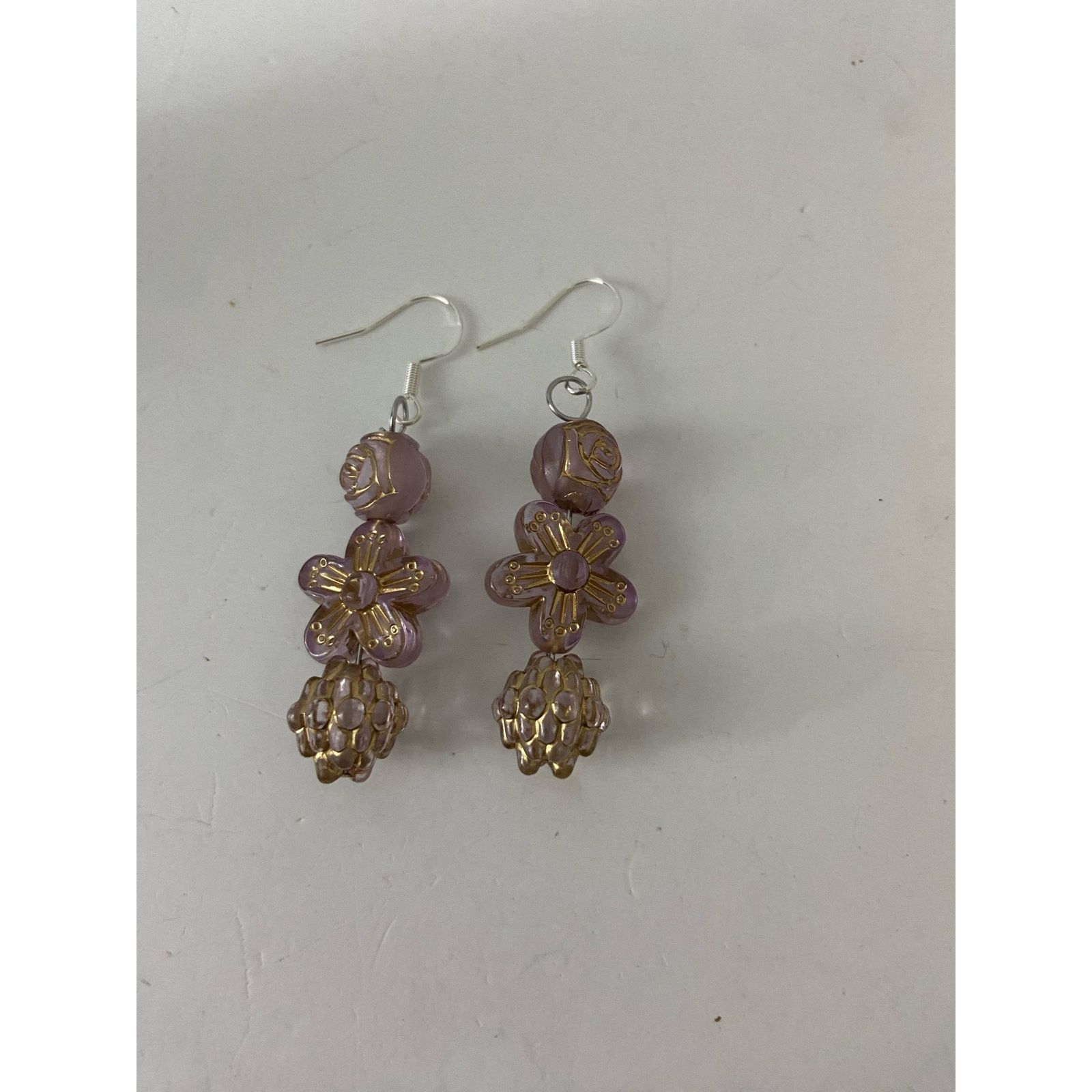 Handmade light purple flower earrings Size ONE SIZE - 4 Thumbnail