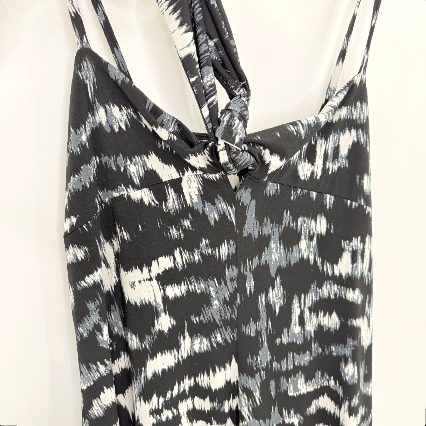 Anne Klein Anne Klein Maxi Tie Front Geometric Print Dress XL Black Sleeveless Halter Knit Stretch Boho Casual Summer Vacation Women’s Size XL / US 12-14 / IT 48-50 - 2 Thumbnail