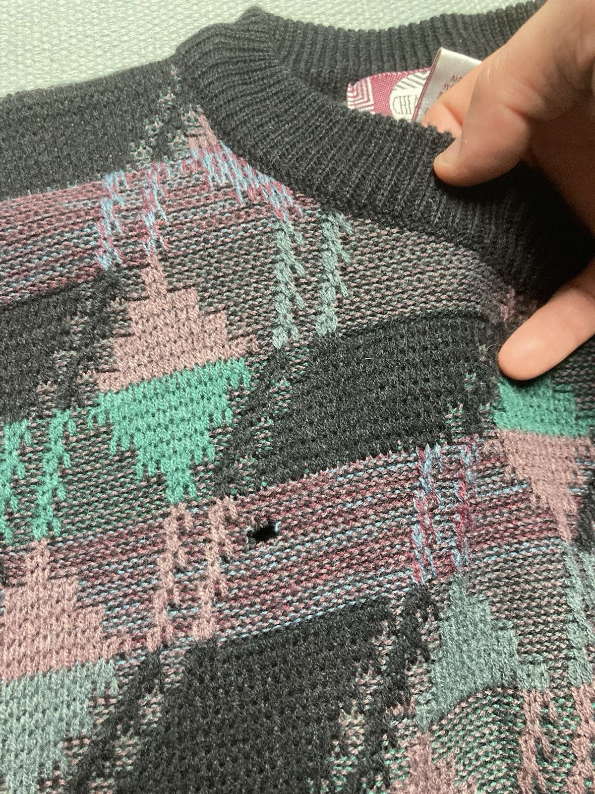 Vintage Vtg knit sweater acrylic wool geometric abstract leather XL Size US XL / EU 56 / 4 - 3 Thumbnail
