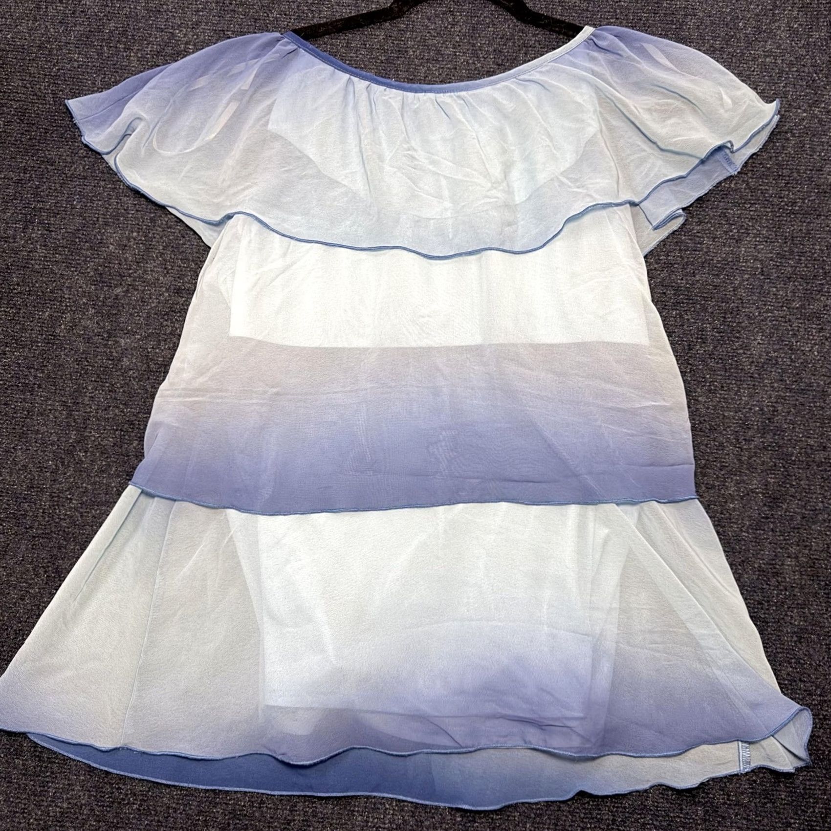 Vintage AGB Blouse Womens Large Blue Ombre Ruffle Flutter Sleeve Tunic Top Sheer Size L / US 10 / IT 46 - 6 Thumbnail