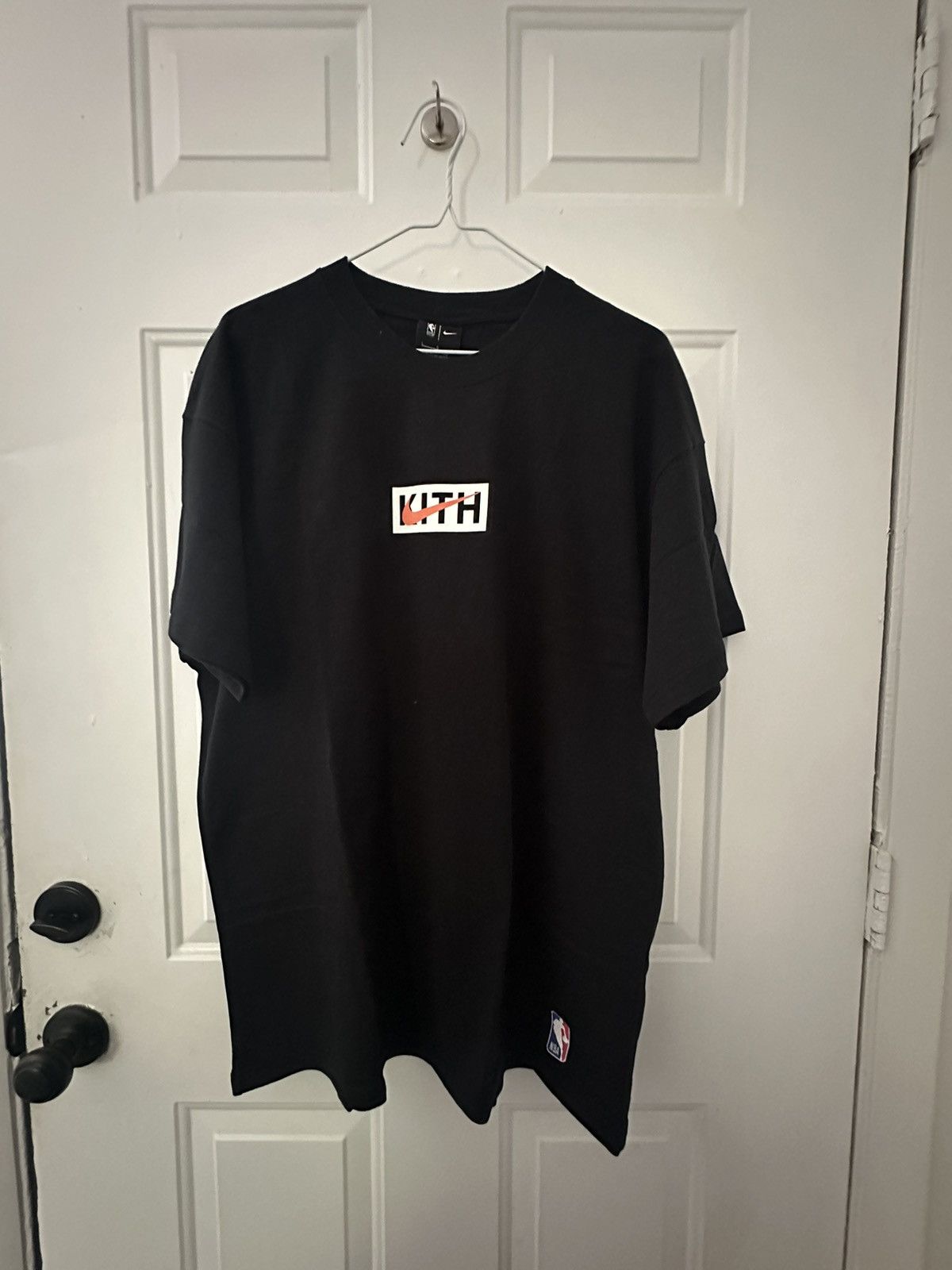 image of Nike X Kith Box Logo Nba New York Knicks Tee in Black, Men's (Size Large)