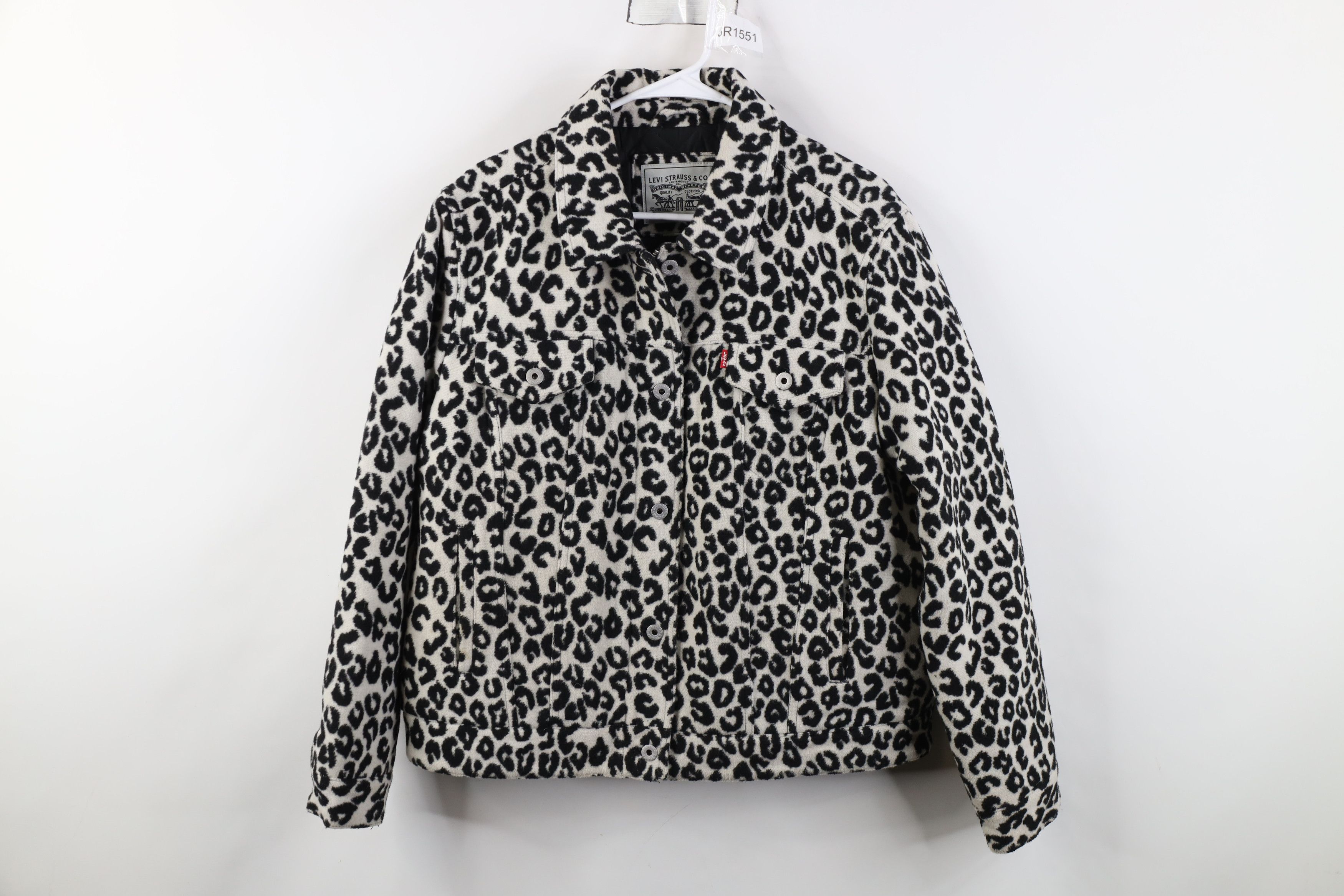 Levi's Vintage Y2K Levis Cheetah Quilted Fleece Trucker Jacket Size L / US 10 / IT 46 - 1 Thumbnail
