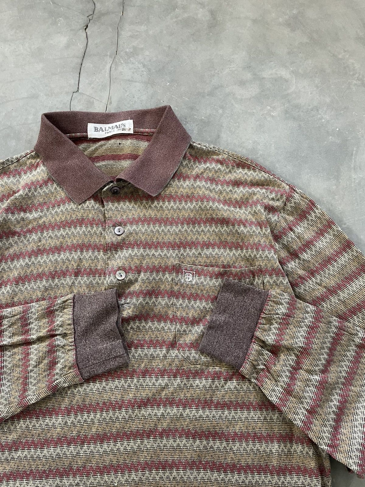 Balmain Vintage 90s Balmain Paris Knitted Chevron Pattern Longsleeve Size US M / EU 48-50 / 2 - 9 Thumbnail