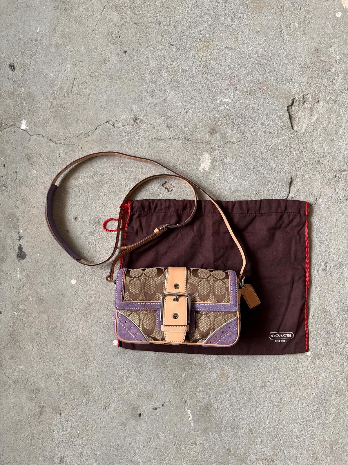 Coach Coach Signature Buckle Soho Crossbody Bag Beige/Purple Size ONE SIZE - 1 Thumbnail