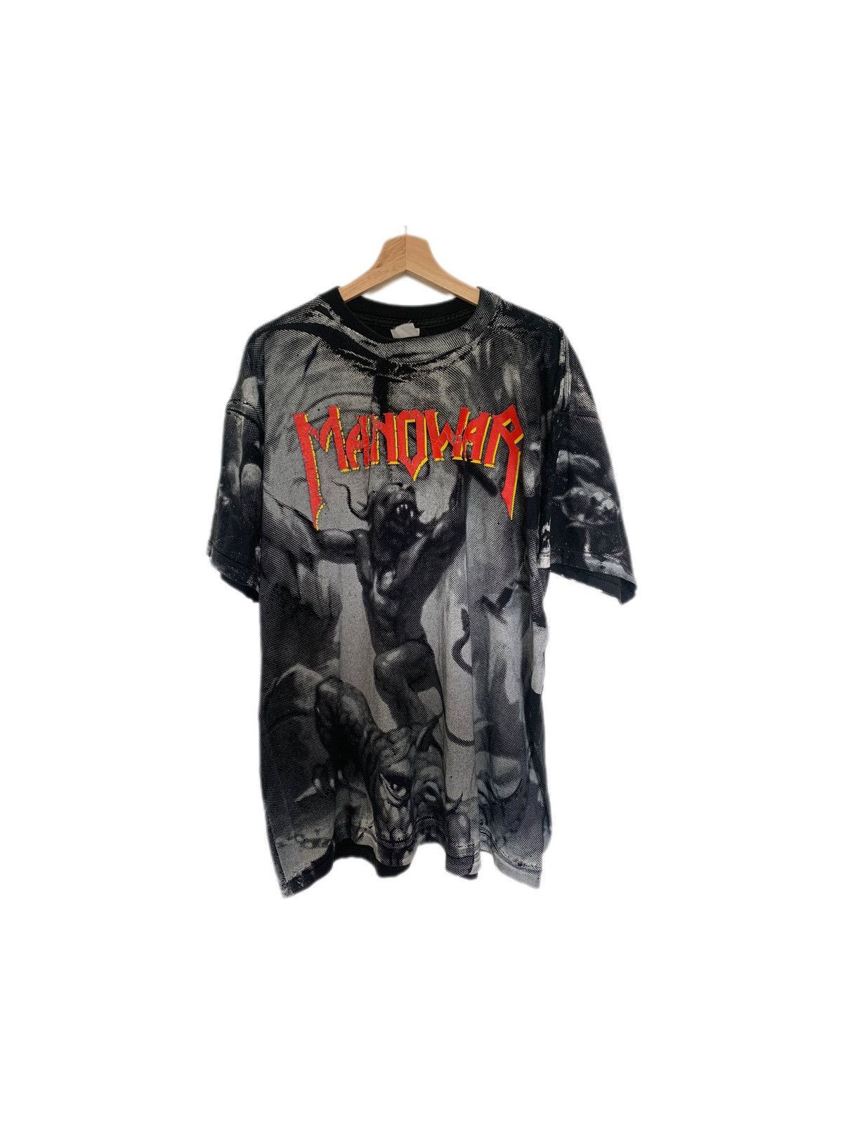 Band Tees × Vintage Vintage AOP All Over Print Manowar Band Tee Shirt XL Single Stitch Size US XL / EU 56 / 4 - 1 Thumbnail
