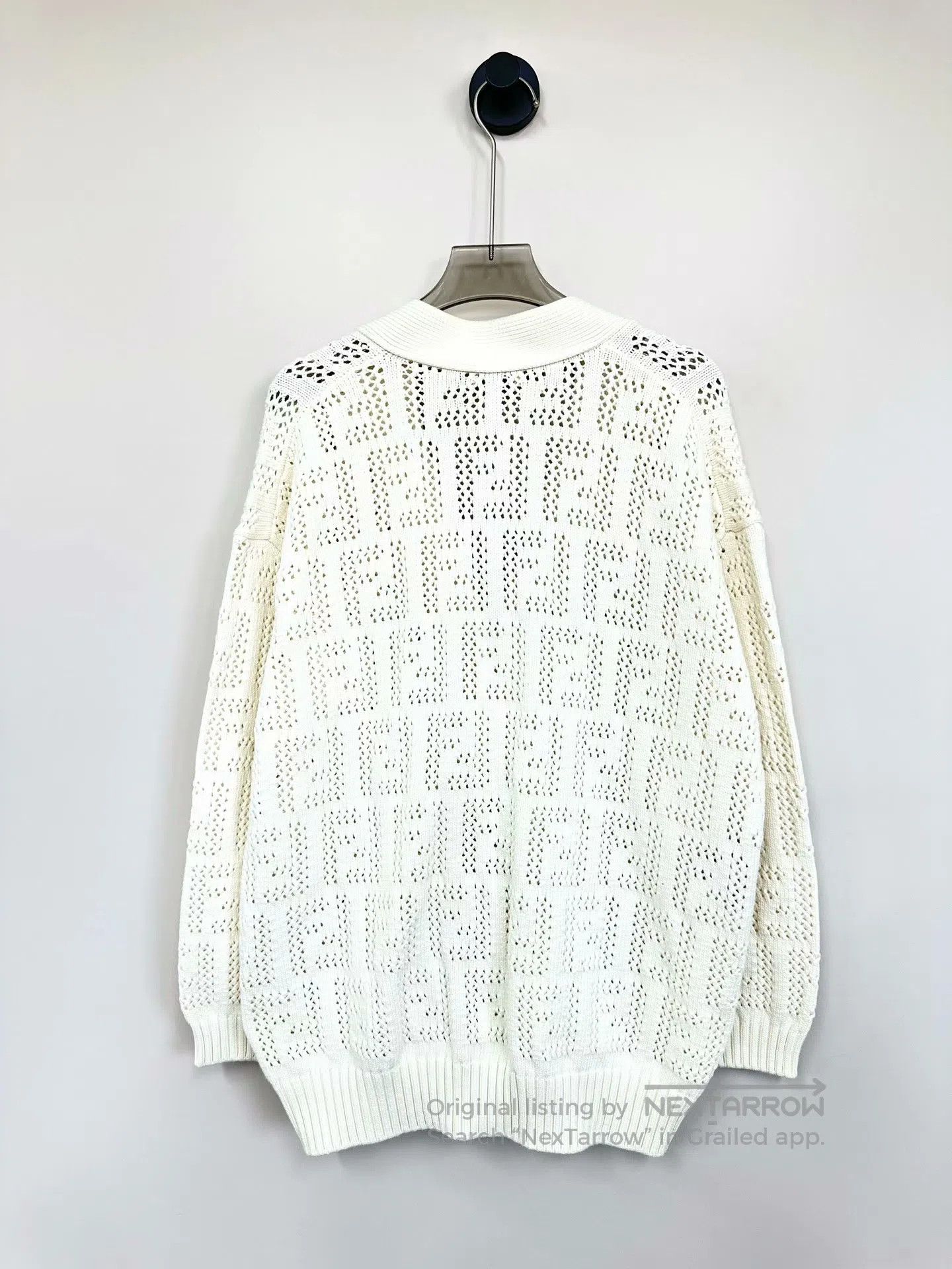 Fendi FENDI Ivory Monogram Printed Openwork FF Cardigan Sweater| Size XS / US 0-2 / IT 36-38 - 2 Thumbnail