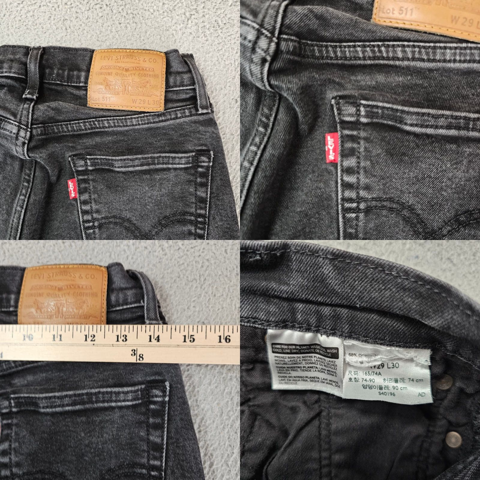 Levi's Levi's Jeans Slim 511 Mens 29x26 Black Distressed Stretch Denim 5-Pocket Size US 29 - 8 Thumbnail