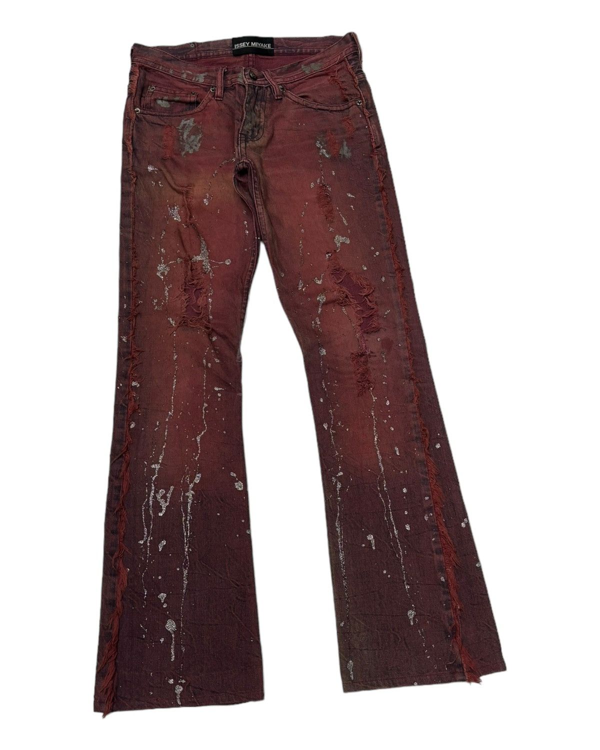 Issey Miyake × Japanese Brand ISSEY MIYAKE PAINTER SPLASH FLARED DENIM JEANS LOW RISE Size US 29 - 2 Thumbnail