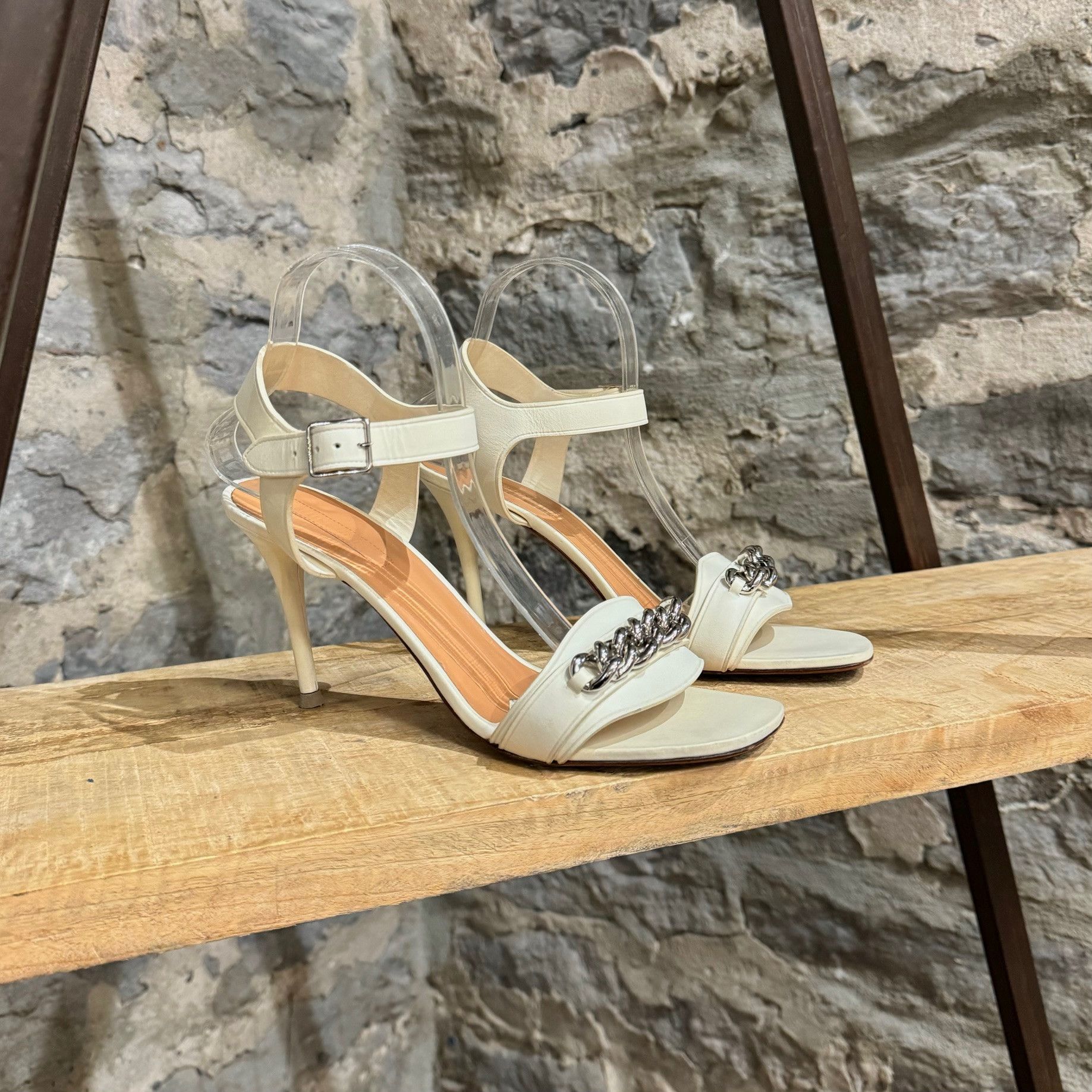 Celine Céline Ivory Leather Chain Accent Heeled Sandals Size US 10 / IT 40 - 1 Thumbnail