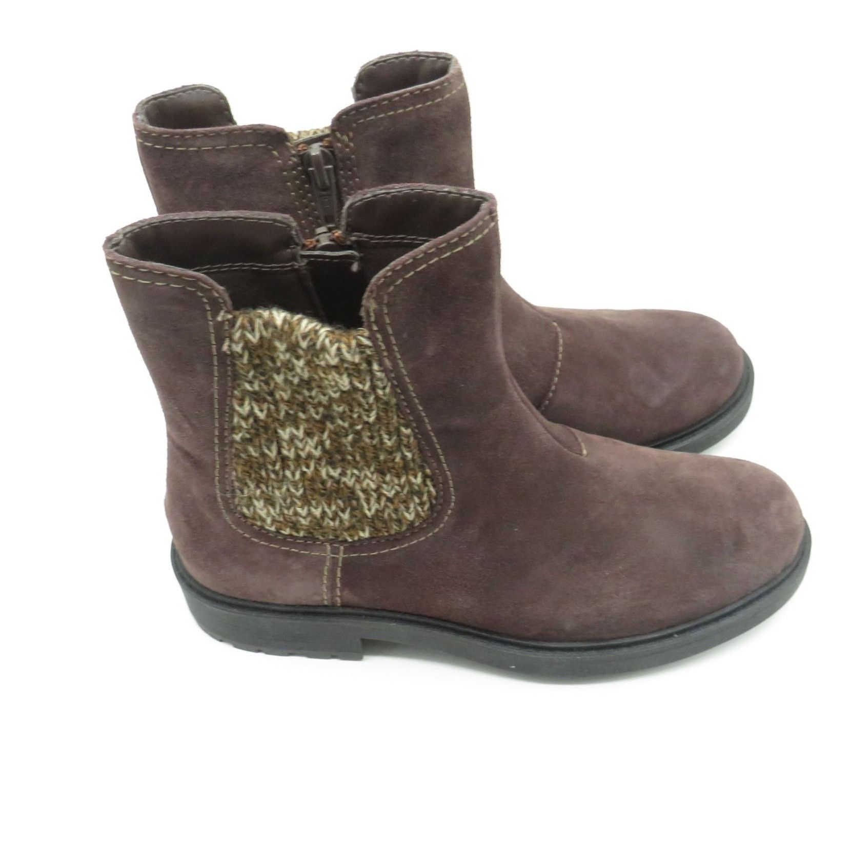 Clarks Clarks Women's Brown Suede Ankle Boots Knit Panels Side Zipp Size US 7 / IT 37 - 1 Thumbnail