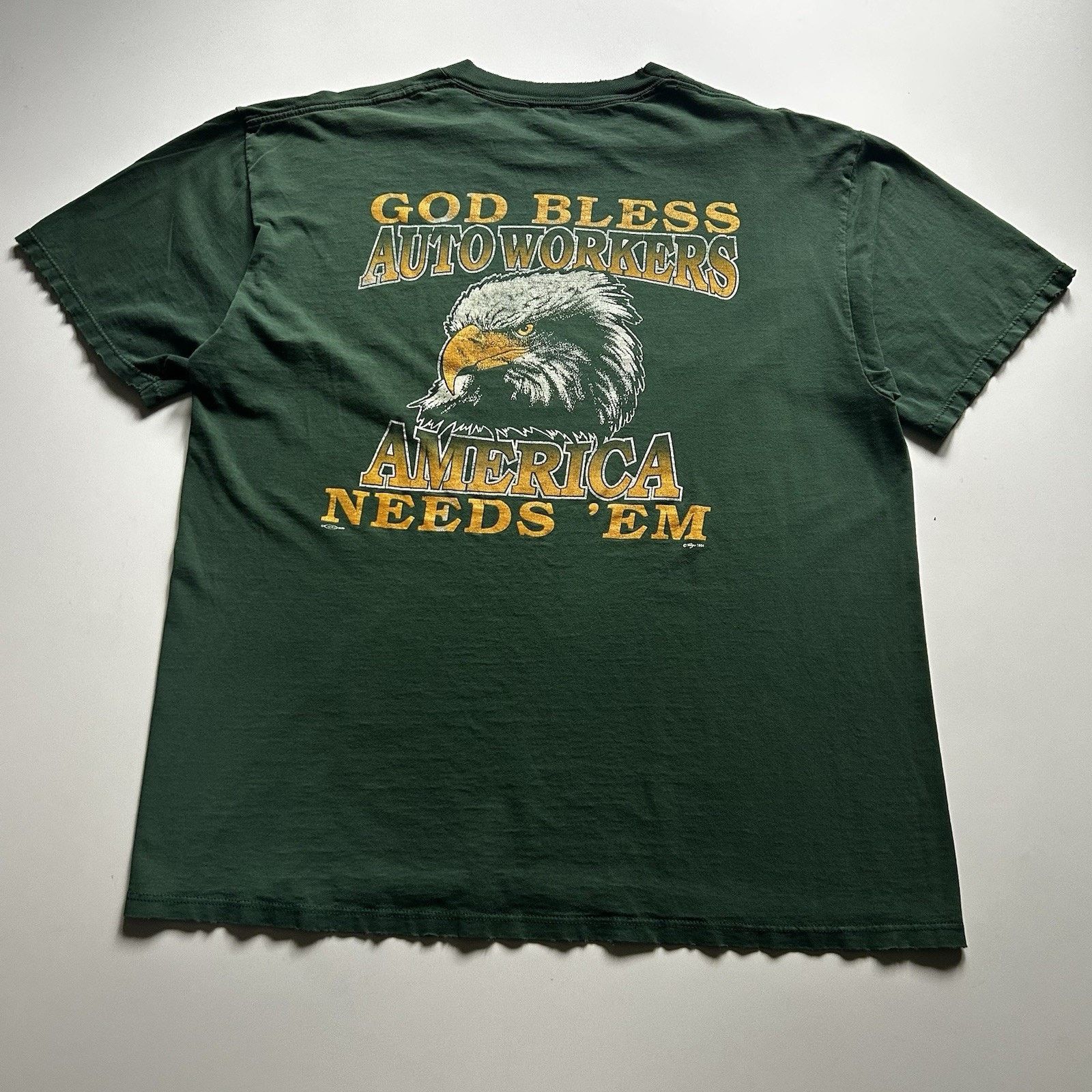Vintage God Bless Auto Workers America T Shirt 2XL 90s Union