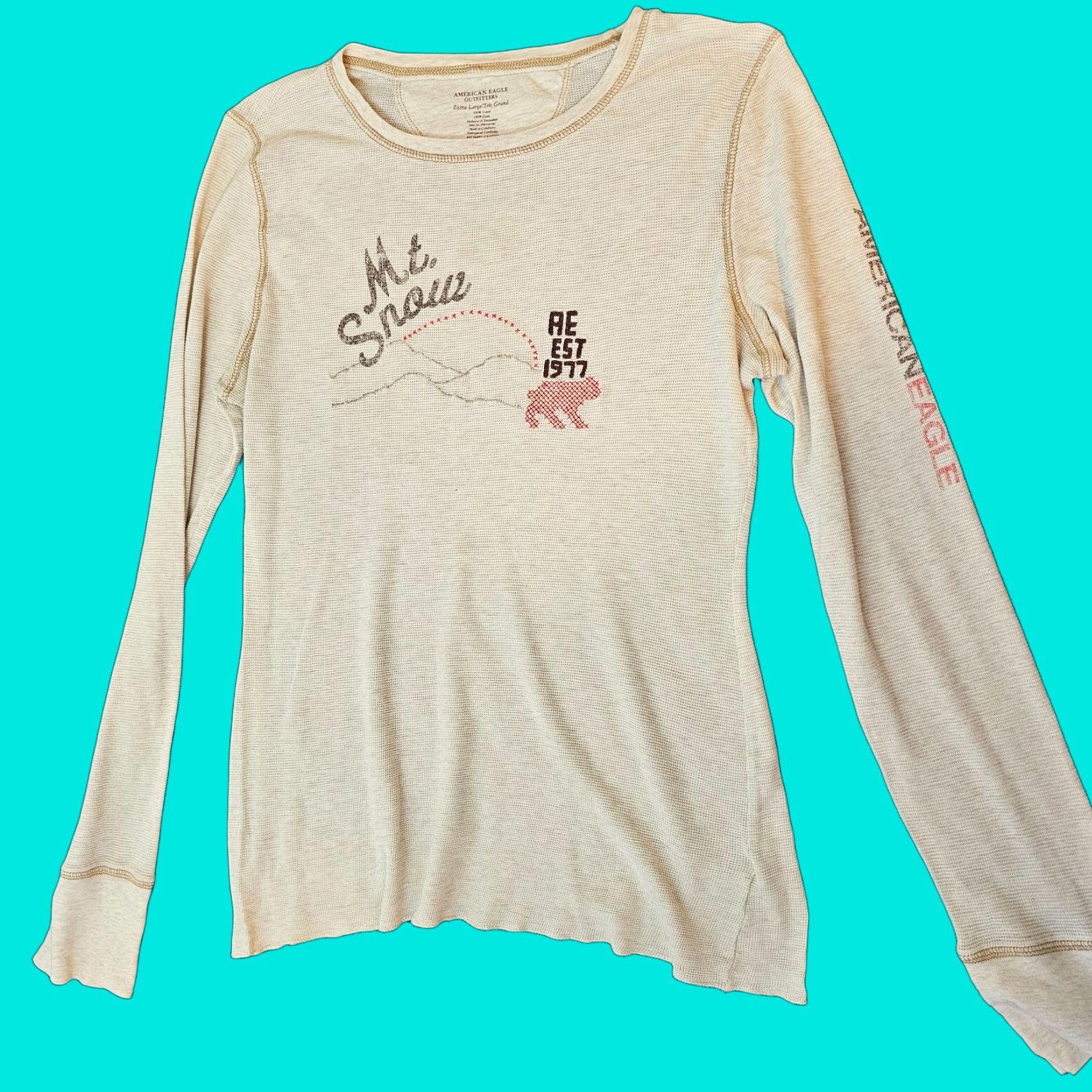 American Eagle Outfitters American Eagle Shirt Mens XL Classic Fit Long Sleeve Thermal Knit Beige Cotton Casual Size US XL / EU 56 / 4 - 1 Thumbnail