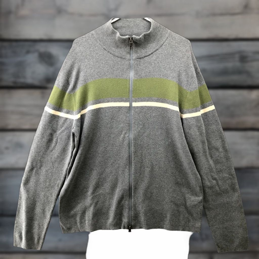 Banana Republic VTG Banana Republic Full Zip Sweater Mens M Gray Green Stripe Knit Cotton Size US M / EU 48-50 / 2 - 1 Thumbnail