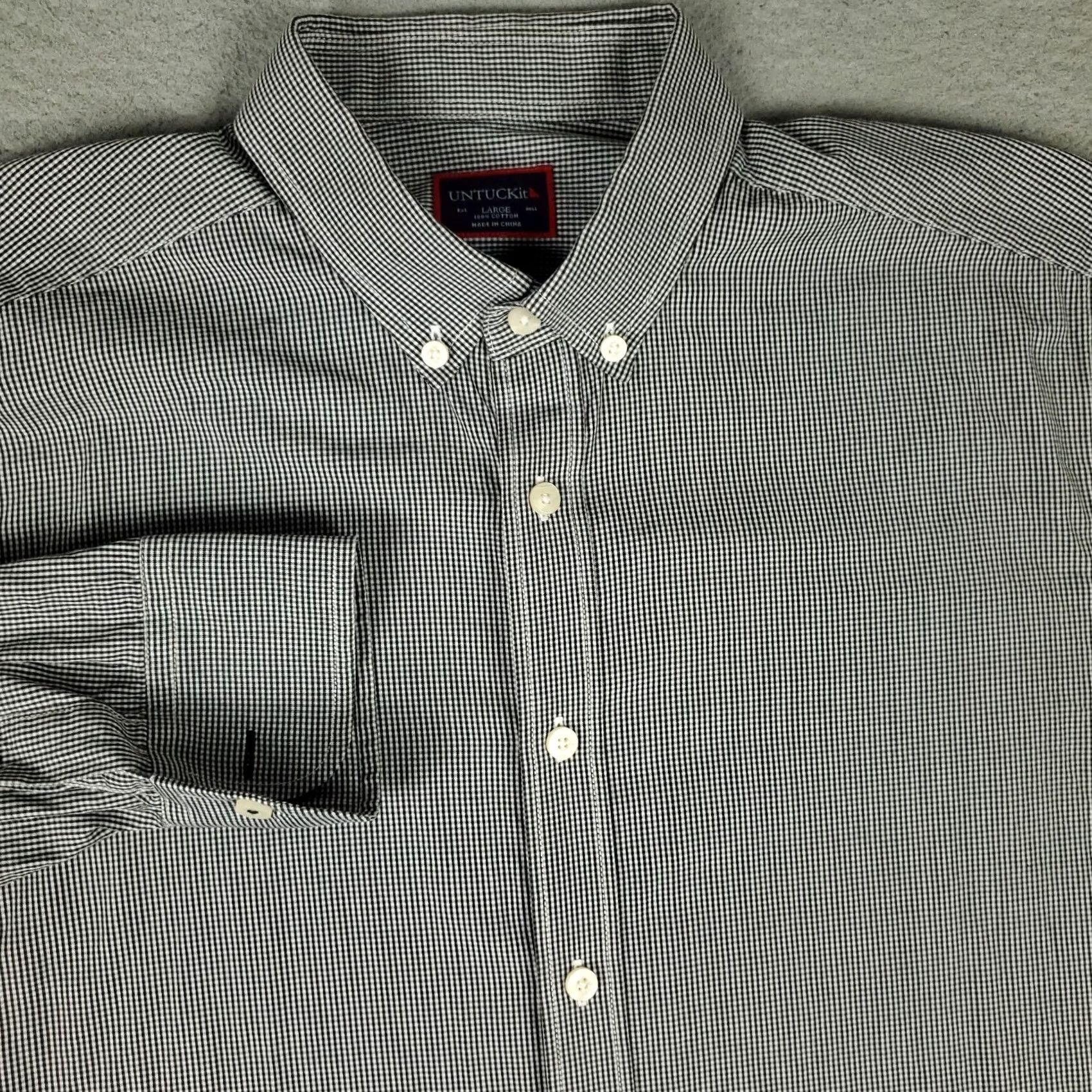 UNTUCKit UNTUCKit Shirt Mens L Gray Plaid Button-Up Long Sleeve Col Size US L / EU 52-54 / 3 - 2 Thumbnail