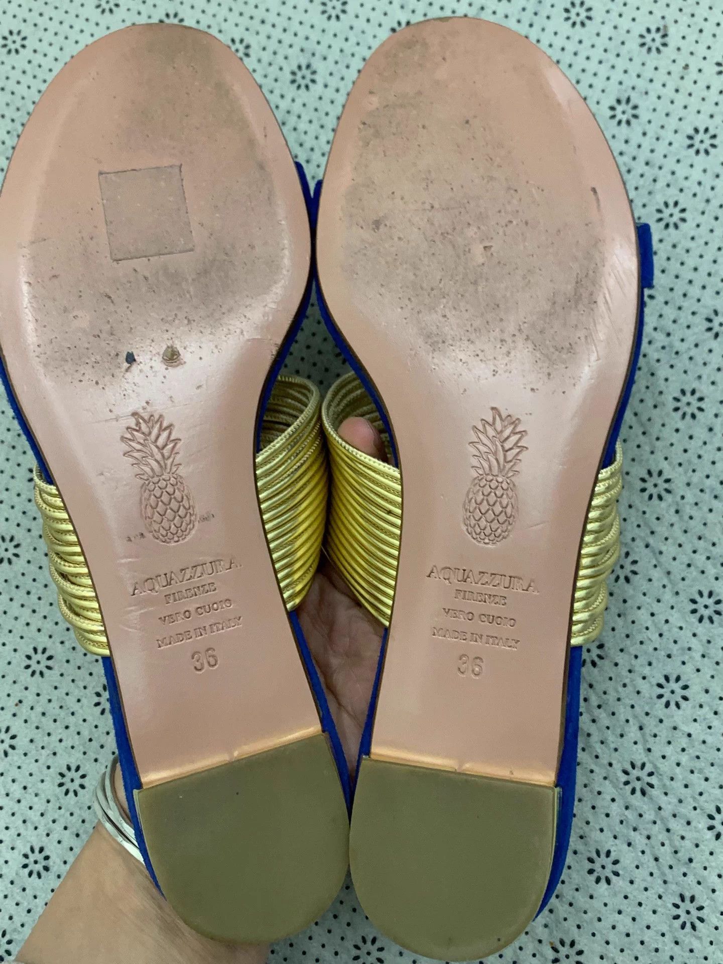 Aquazzura Aquazzura Golden Pineapple Blue Slippers Size 36 Size US 5 / IT 35 - 4 Thumbnail
