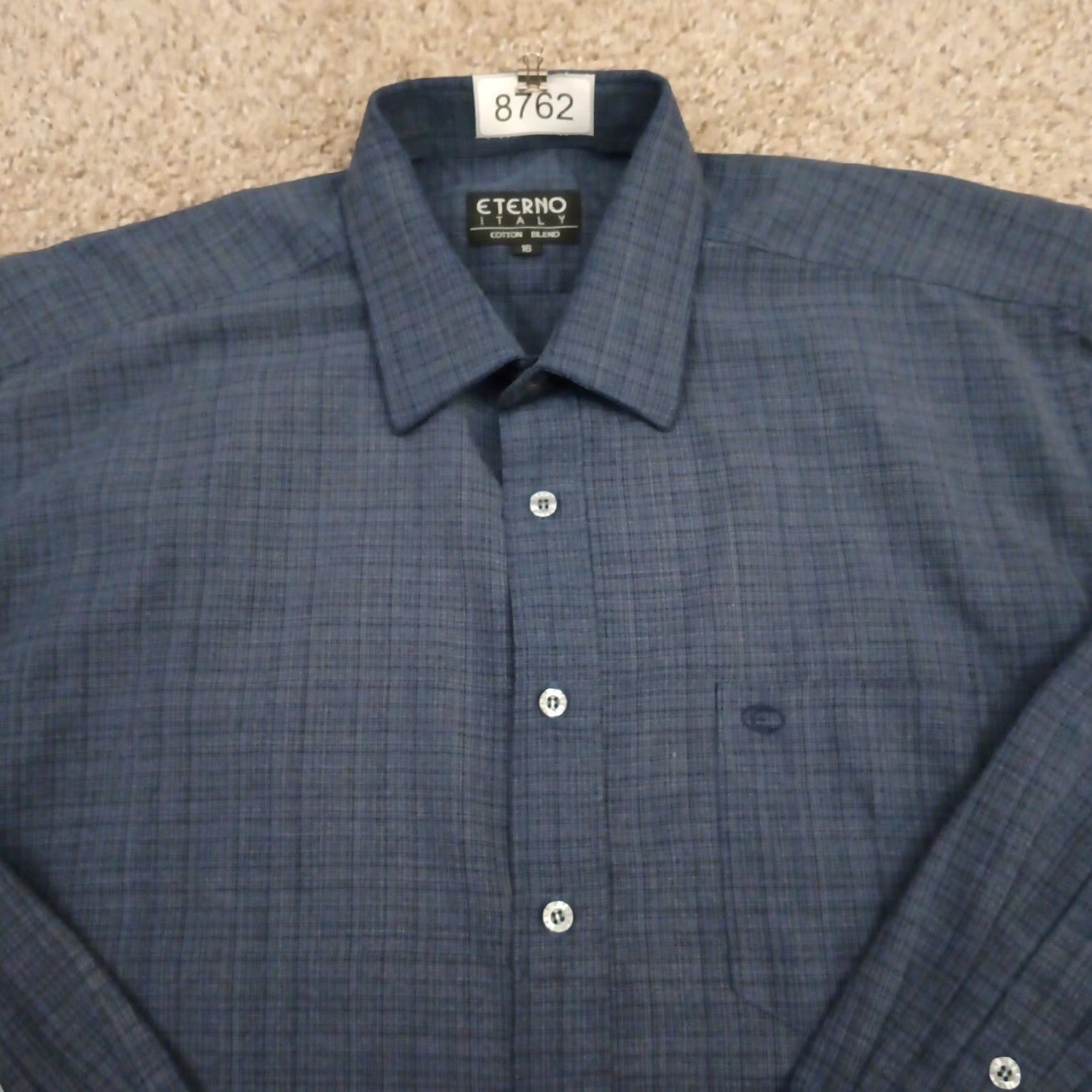 Vintage Eterno Shirt Mens Size 16 Blue Plaid Long Sleeve Button Up Cotton Blend Size US L / EU 52-54 / 3 - 3 Thumbnail