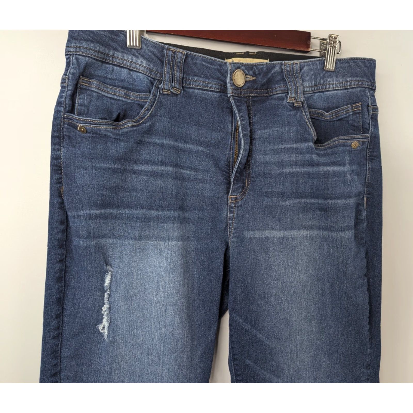 Vintage Democracy Ab Solution Straight Leg Jeans Size 14 High Rise Tummy Control Blue Denim Women Shaping 5-Pocket Raw Hem Casual Size 36" / US 14 / IT 50 - 2 Thumbnail