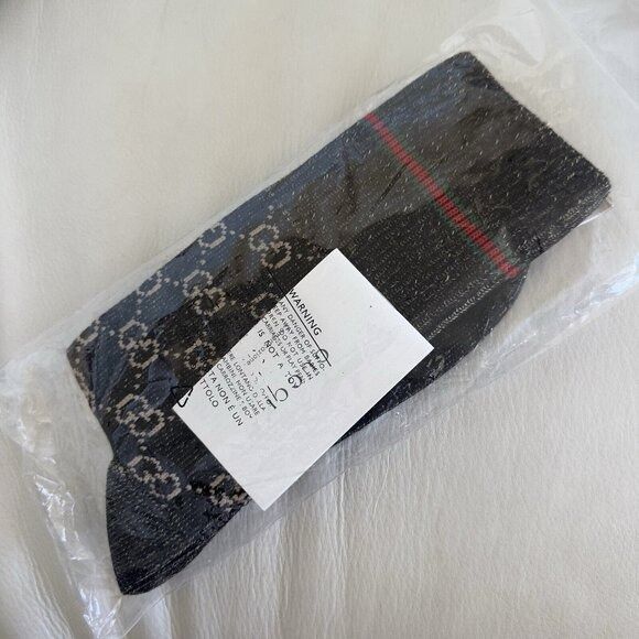 Gucci NWT GUCCI SOCKS Black GG LOGO Wool Sz M Web Size ONE SIZE - 6 Thumbnail