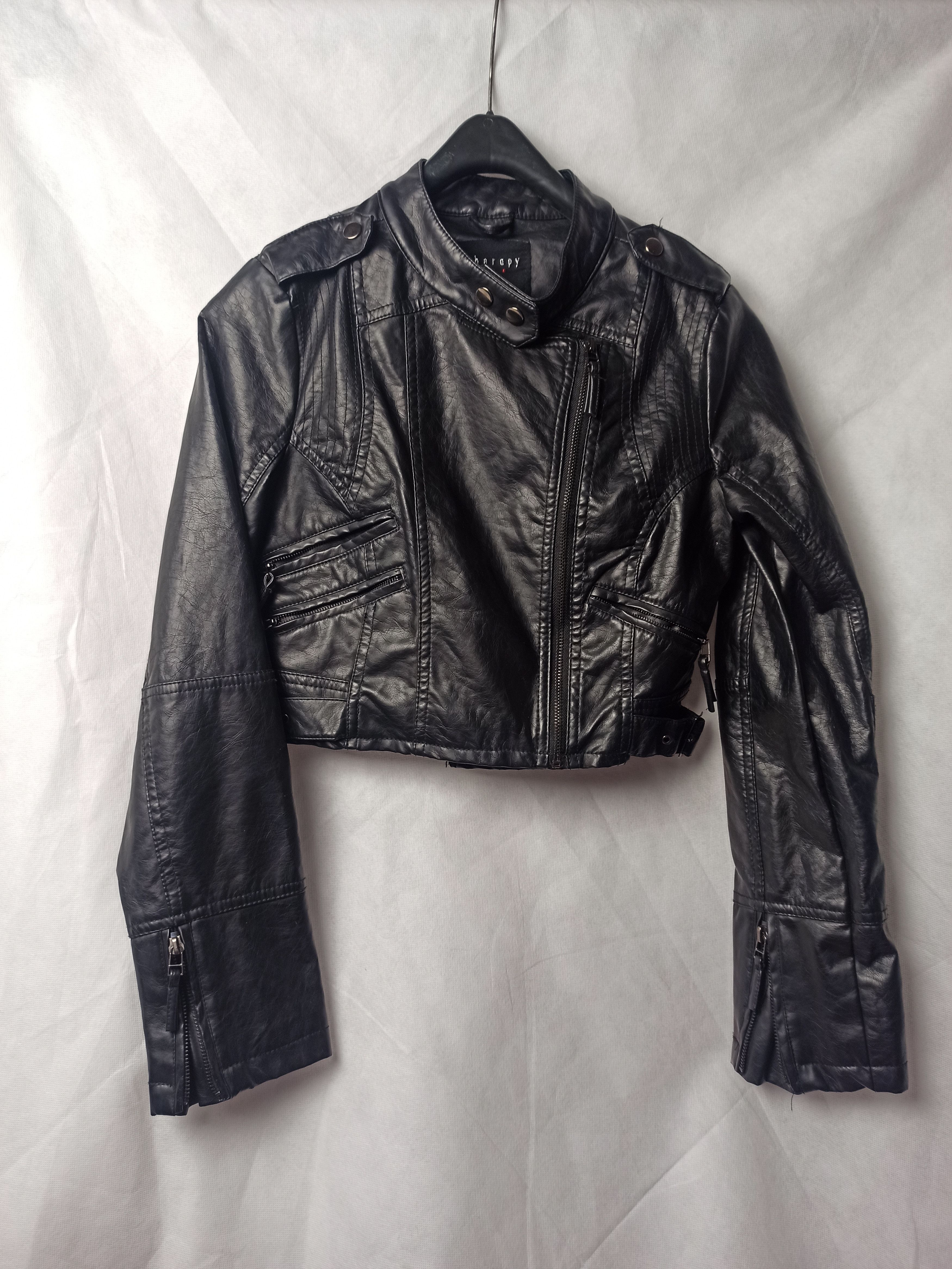 image of Archival Clothing x Vintage Vegan Leather Cropped Archive Style Japanese Jacket in Black, Women's (