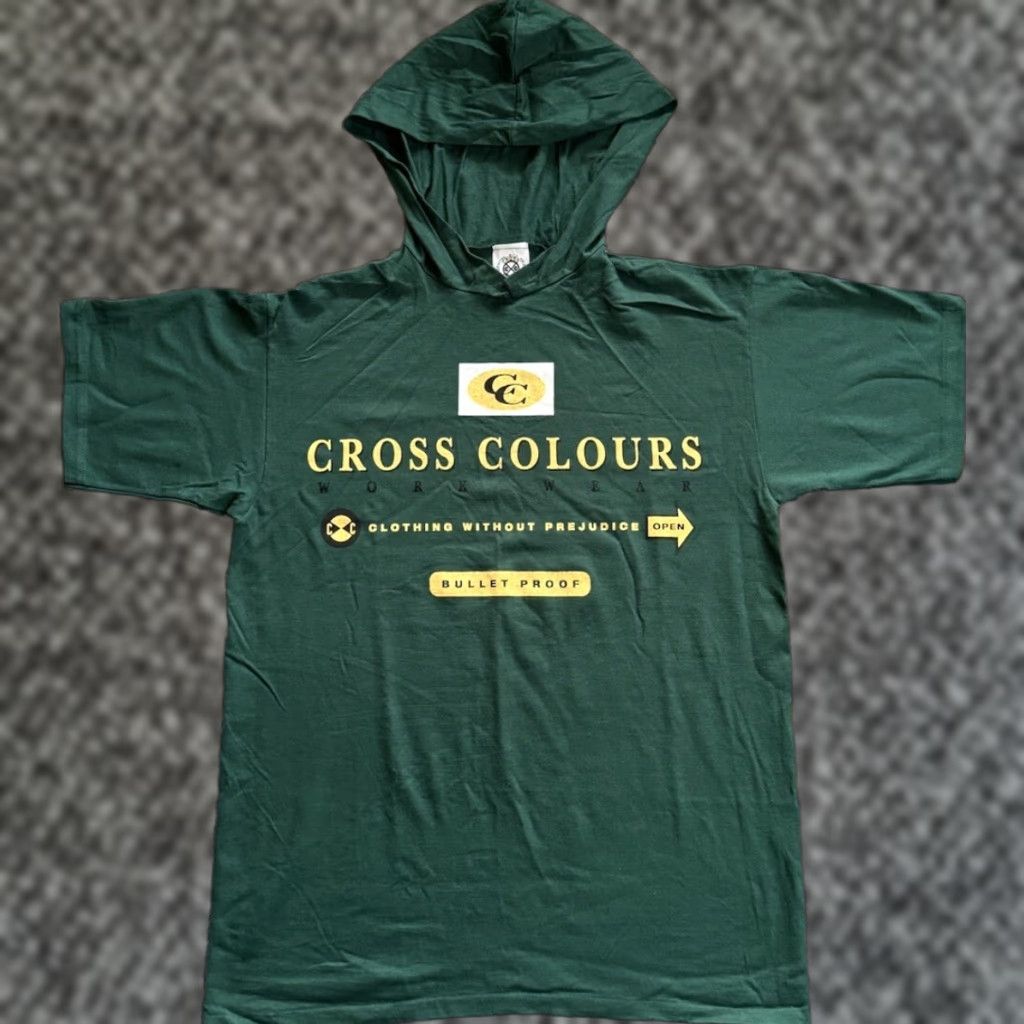 Vintage VINTAGE Cross Colours T-Shirt Hooded Shirt Men XL Green 90s Hip Hop Logo Graphic Print Short Sleeve Crew Neck Machine Washable Cotton United States Size US XL / EU 56 / 4 - 1 Thumbnail