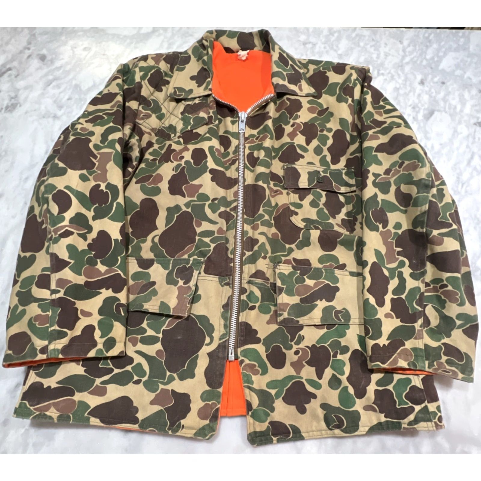 Sears VINTAGE Sears Roebuck Duck Woodland Camo Reversible Hunting Jacket & Pants Men L Camouflage 70s Cotton Canvas Field Jacket Size US 33 - 2 Thumbnail