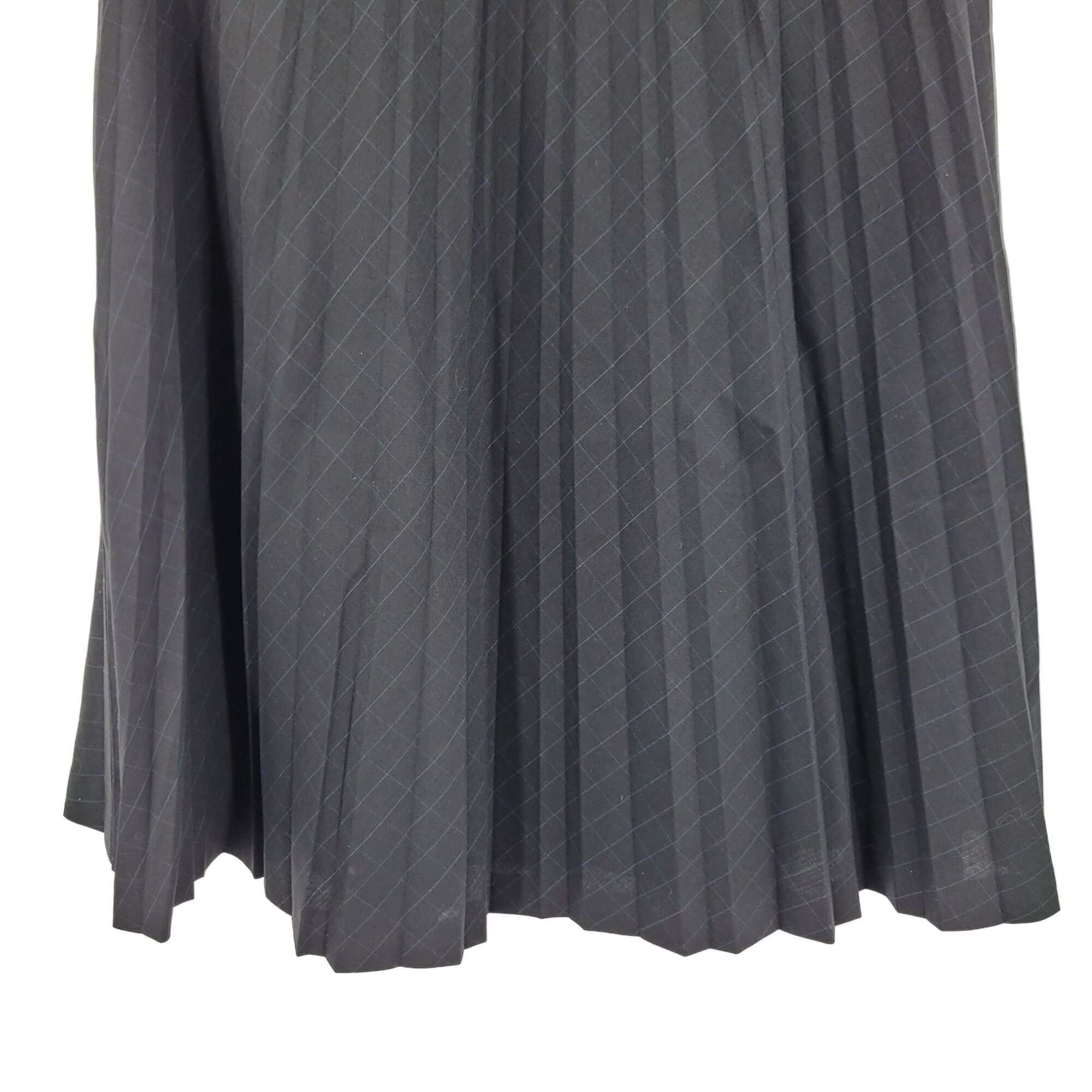 Vintage Loft Pleated Midi Skirt 0 Black Blue Plaid Wool Knee Size 25" / US 0 / IT 36 - 4 Thumbnail