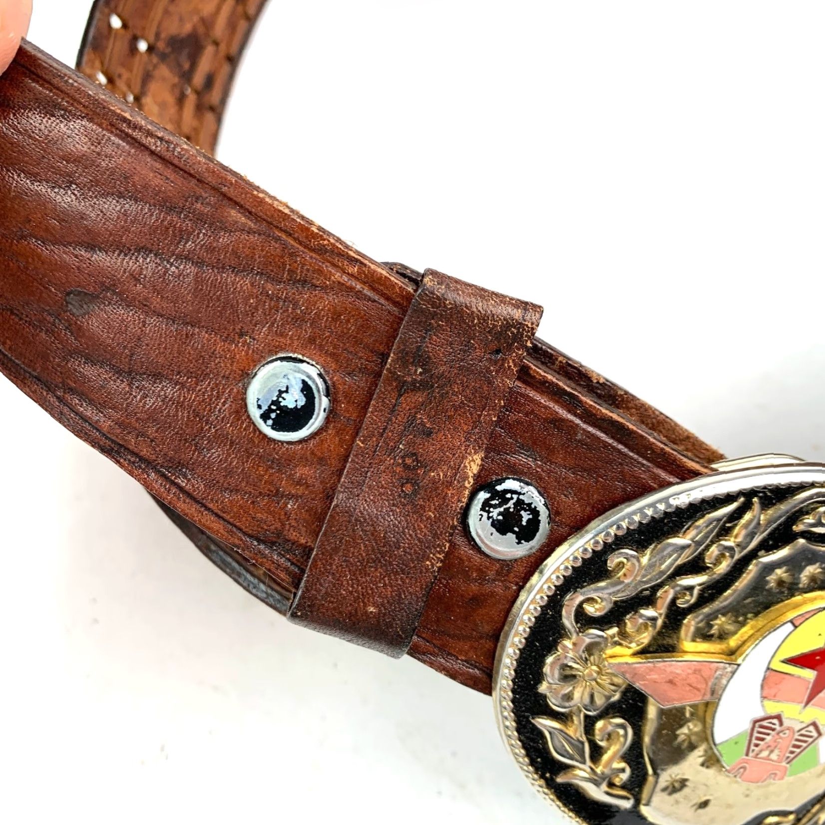 Vintage VINTAGE Braided Woven Leather Western Cowboy Belt Buckle Shriners Size 38 Brown Men Size 38 - 5 Thumbnail